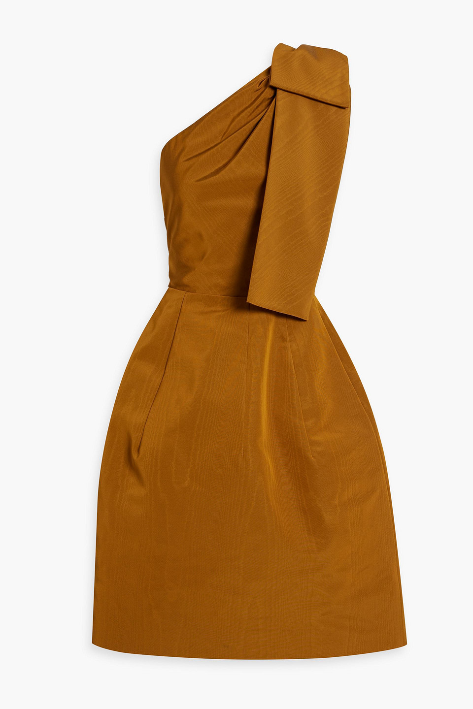 Oscar De La Renta One-shoulder Bow-embellished Cotton-blend Moire Dress In Camel