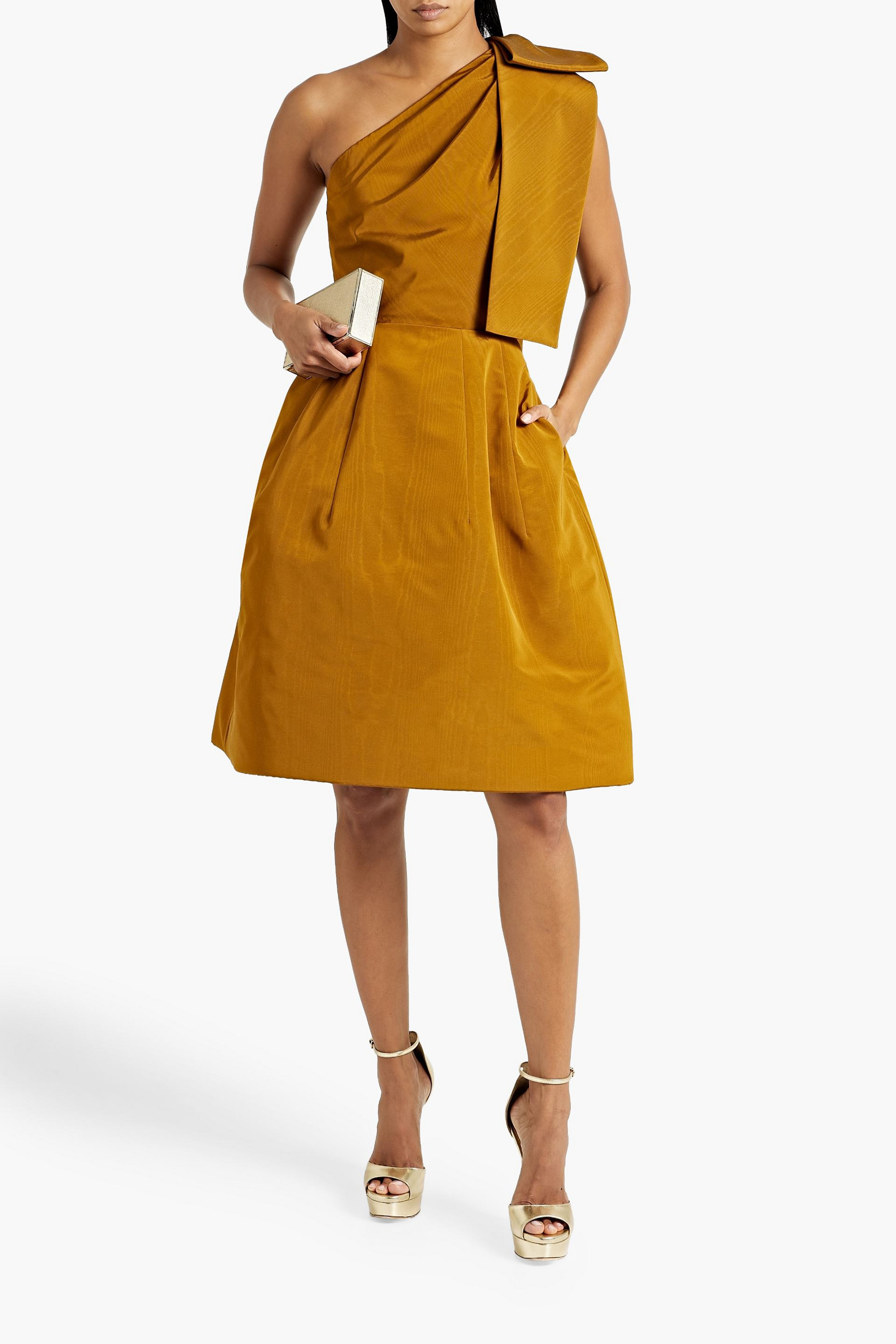 Oscar de la Renta One-shoulder bow-detailed cotton-blend moire dress