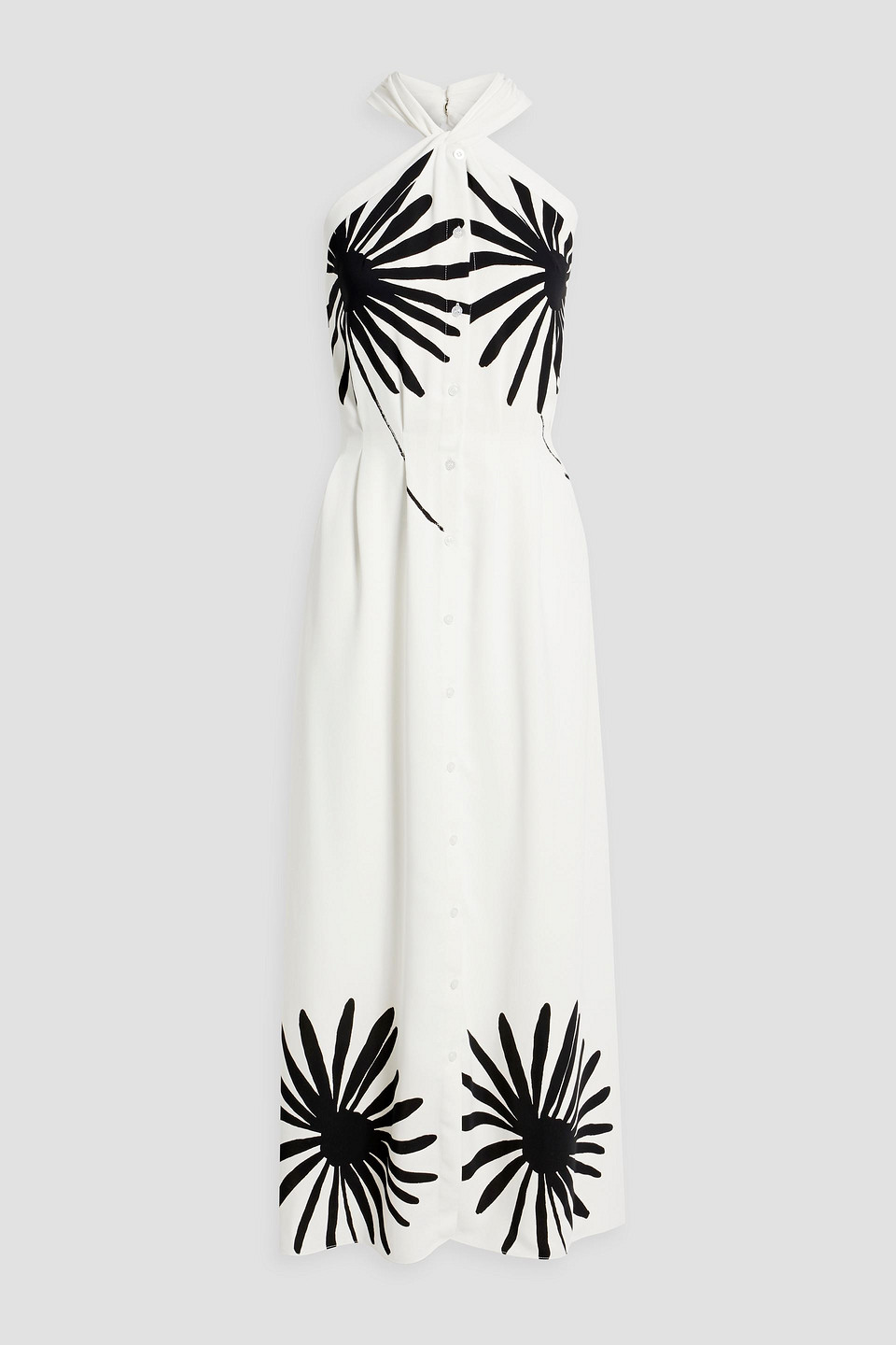 Oscar De La Renta Twisted Printed Crepe Maxi Dress In White