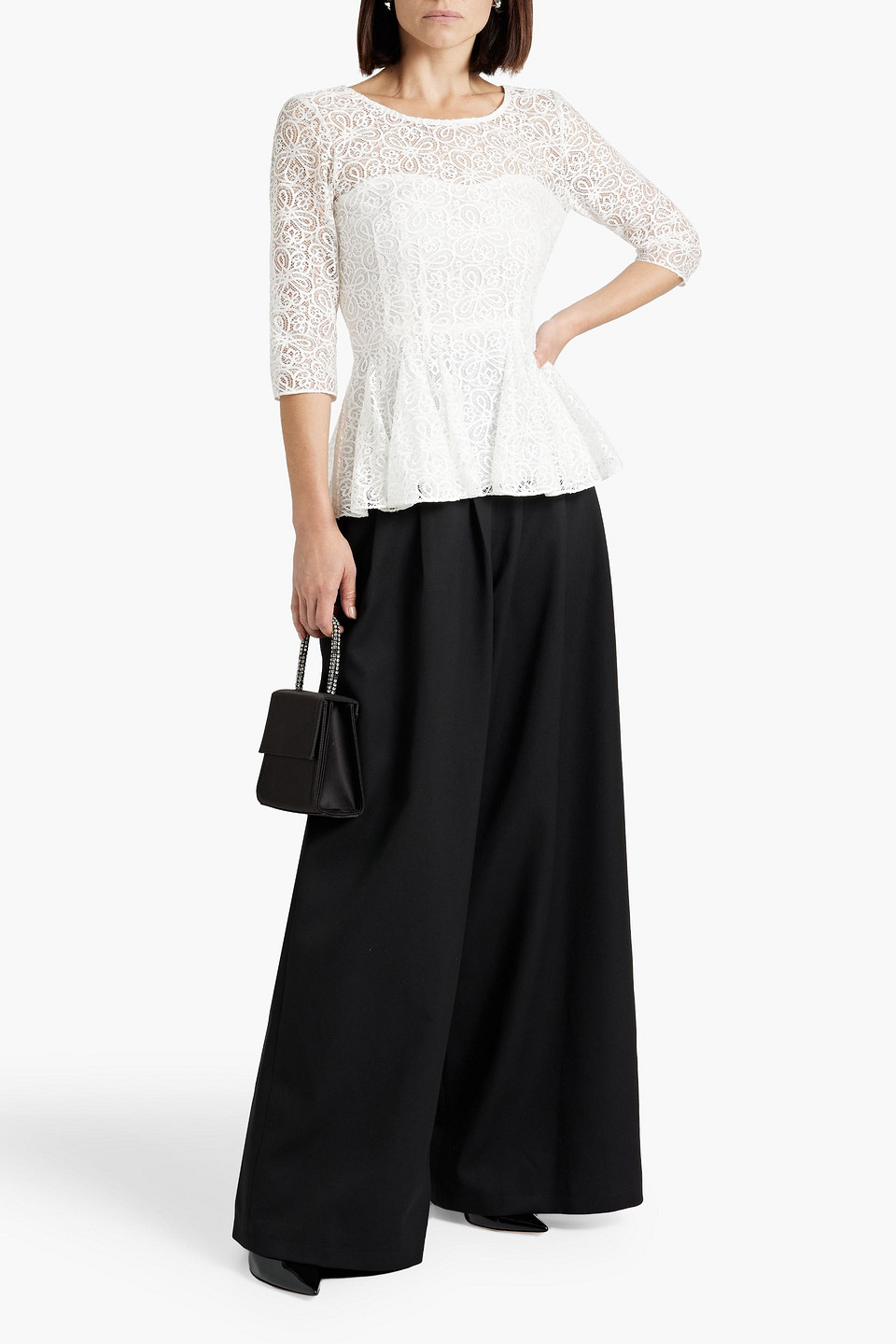 Shop Oscar De La Renta Pleated Wool Wide-leg Pants In Black