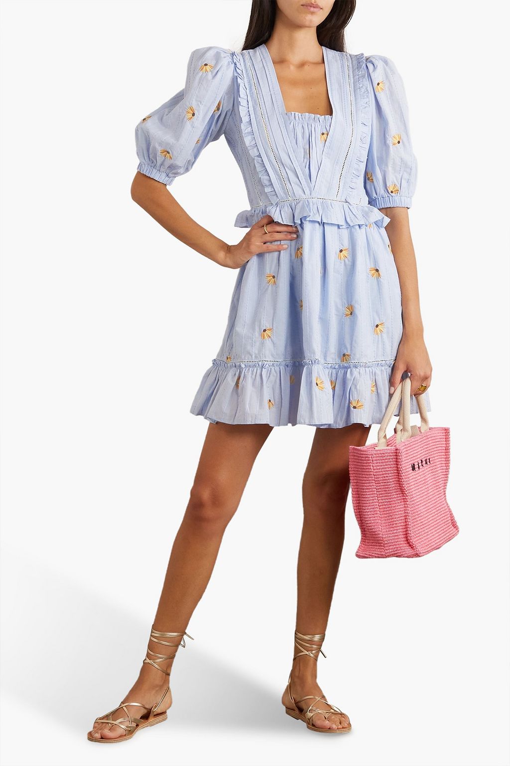LUG VON SIGA Flora Minikleid aus Baumwolle mit Rüschen und Stickereien
