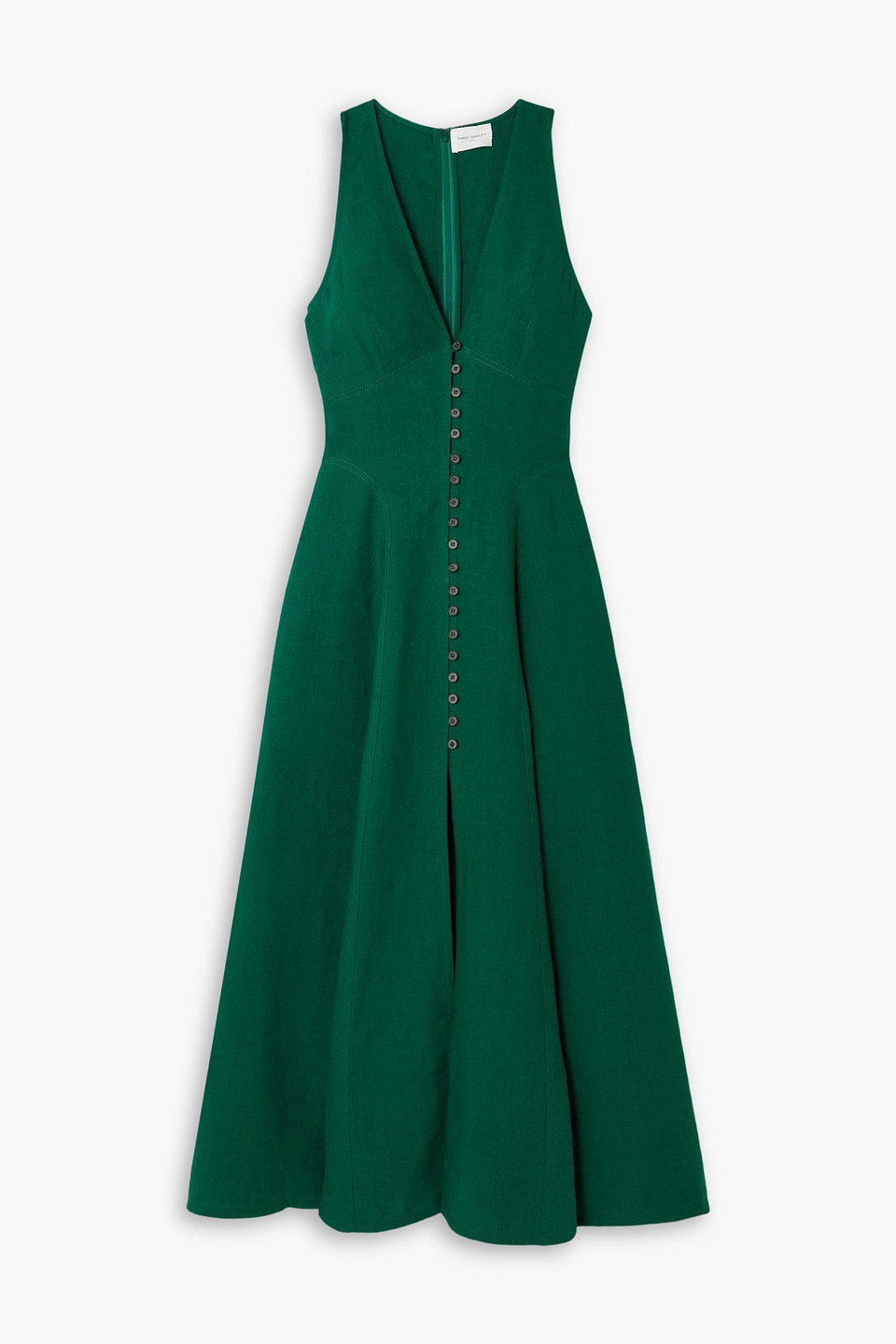 three graces london green dress Three Graces London Rose Linen Midi Dress In Forest Green