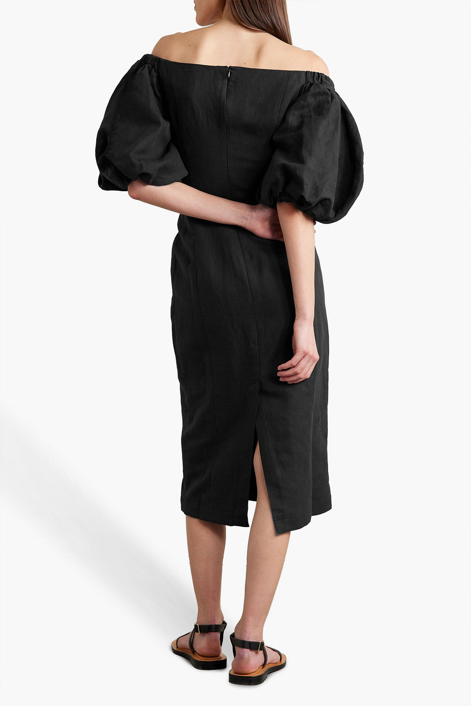  Mara Hoffman - Namari Schulterfreies Midikleid Aus Twill Aus Einer Leinen-baumwollmischung - Schwarz - Us 00 
