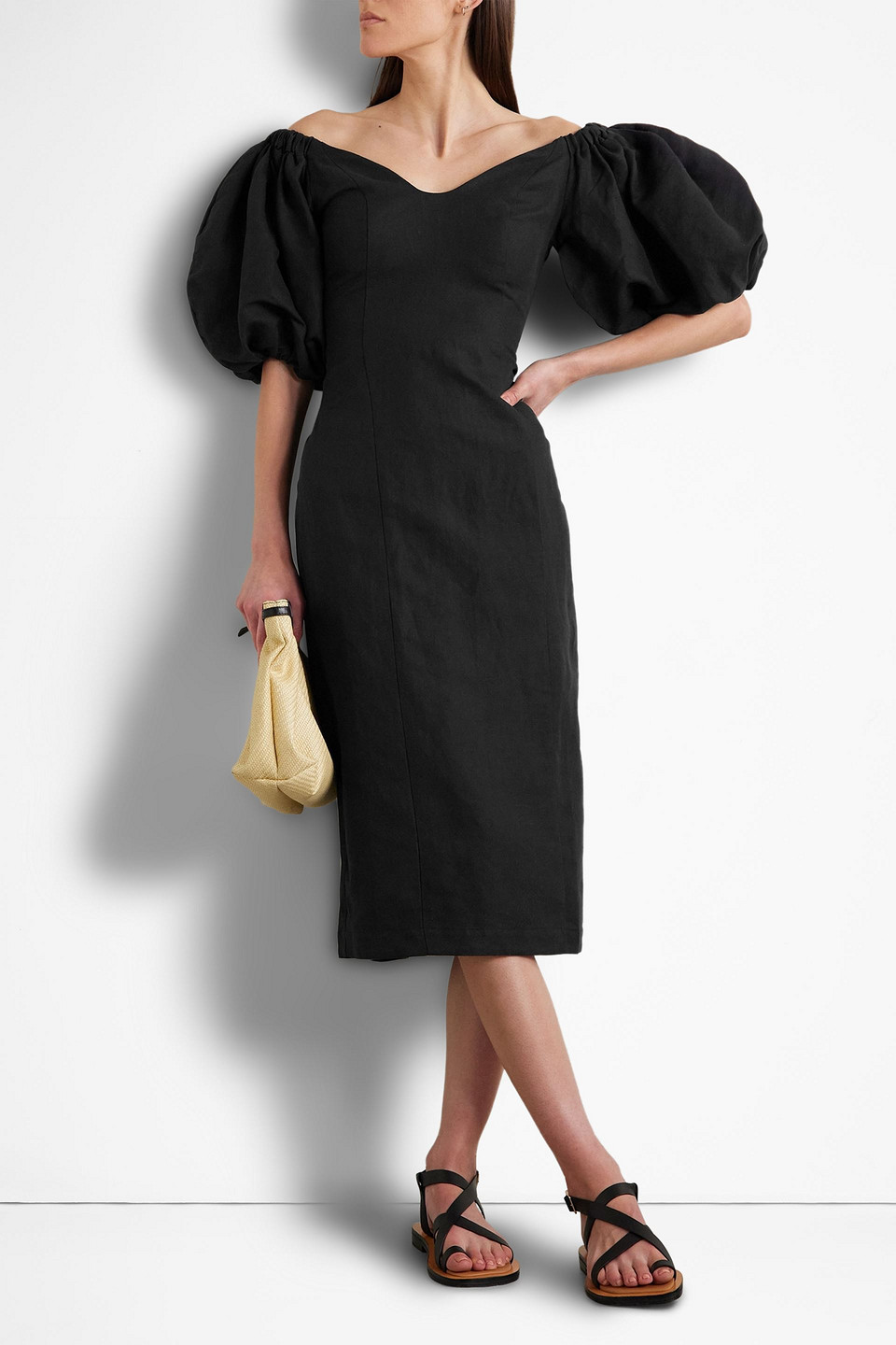  Mara Hoffman - Namari Schulterfreies Midikleid Aus Twill Aus Einer Leinen-baumwollmischung - Schwarz - Us 00 