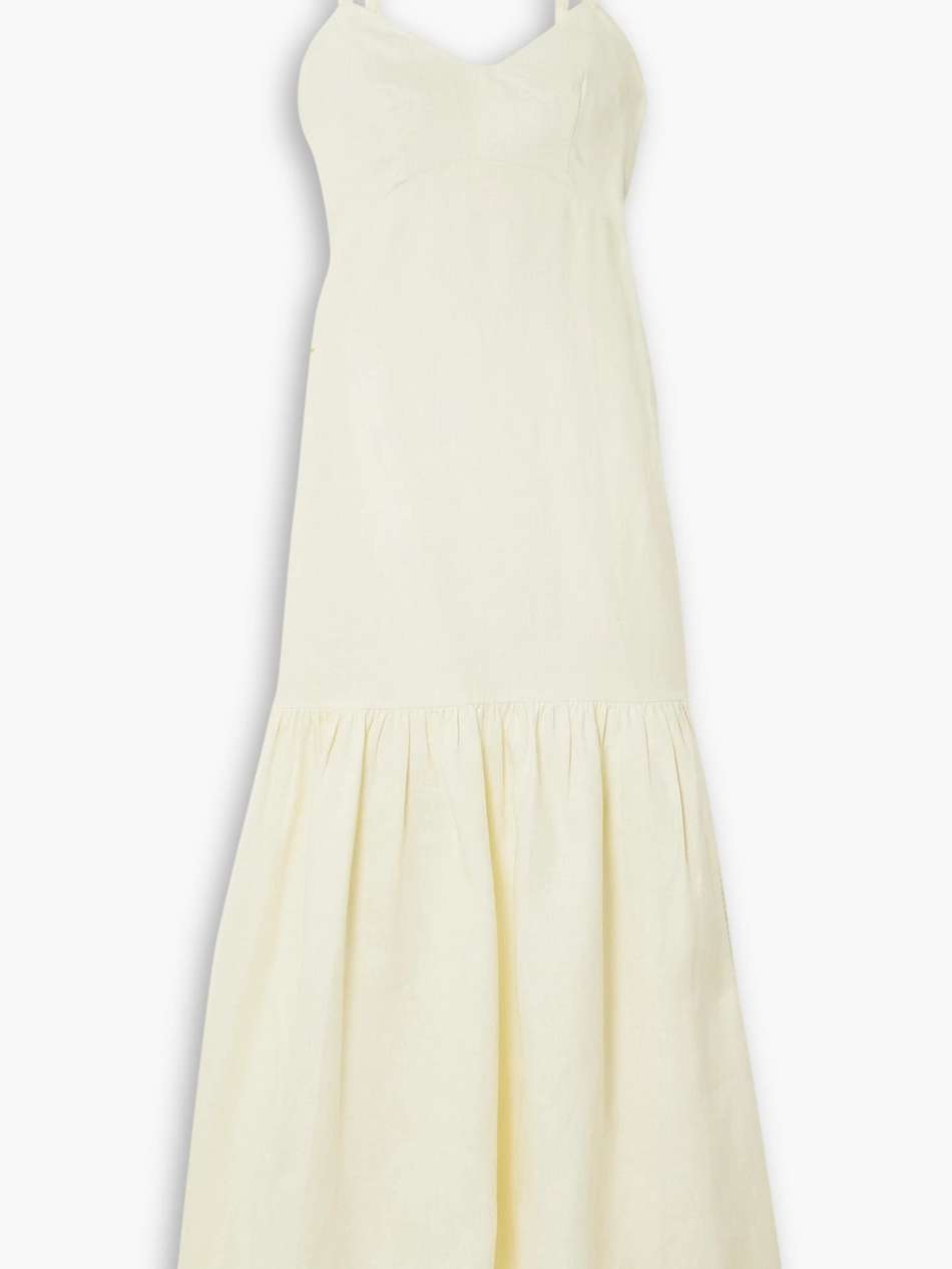 open-back tiered linen midi dress