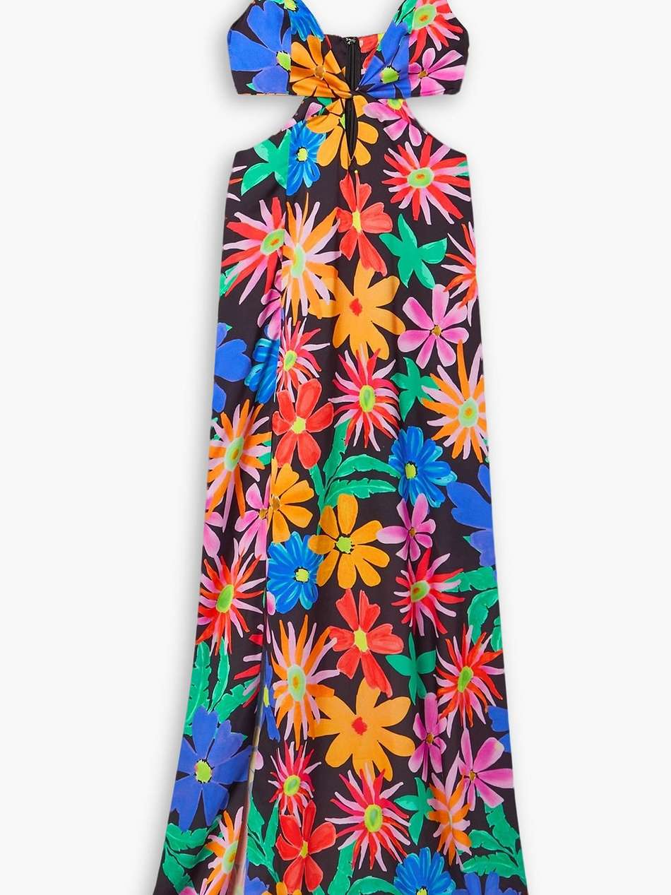 aster cutout floral-print crepe de chine maxi dress
