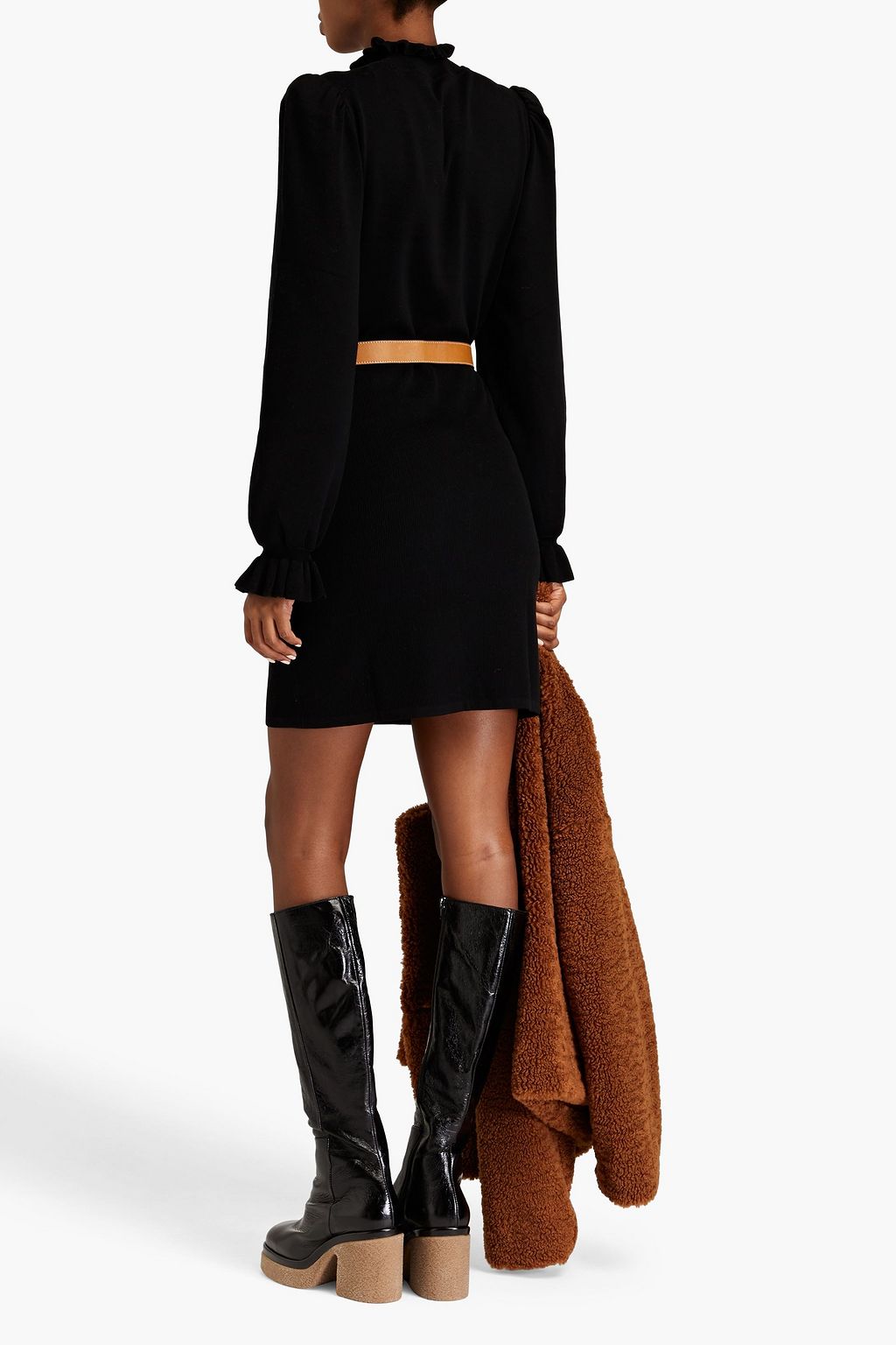 BA&SH Sancie ruffled ribbed-knit mini dress