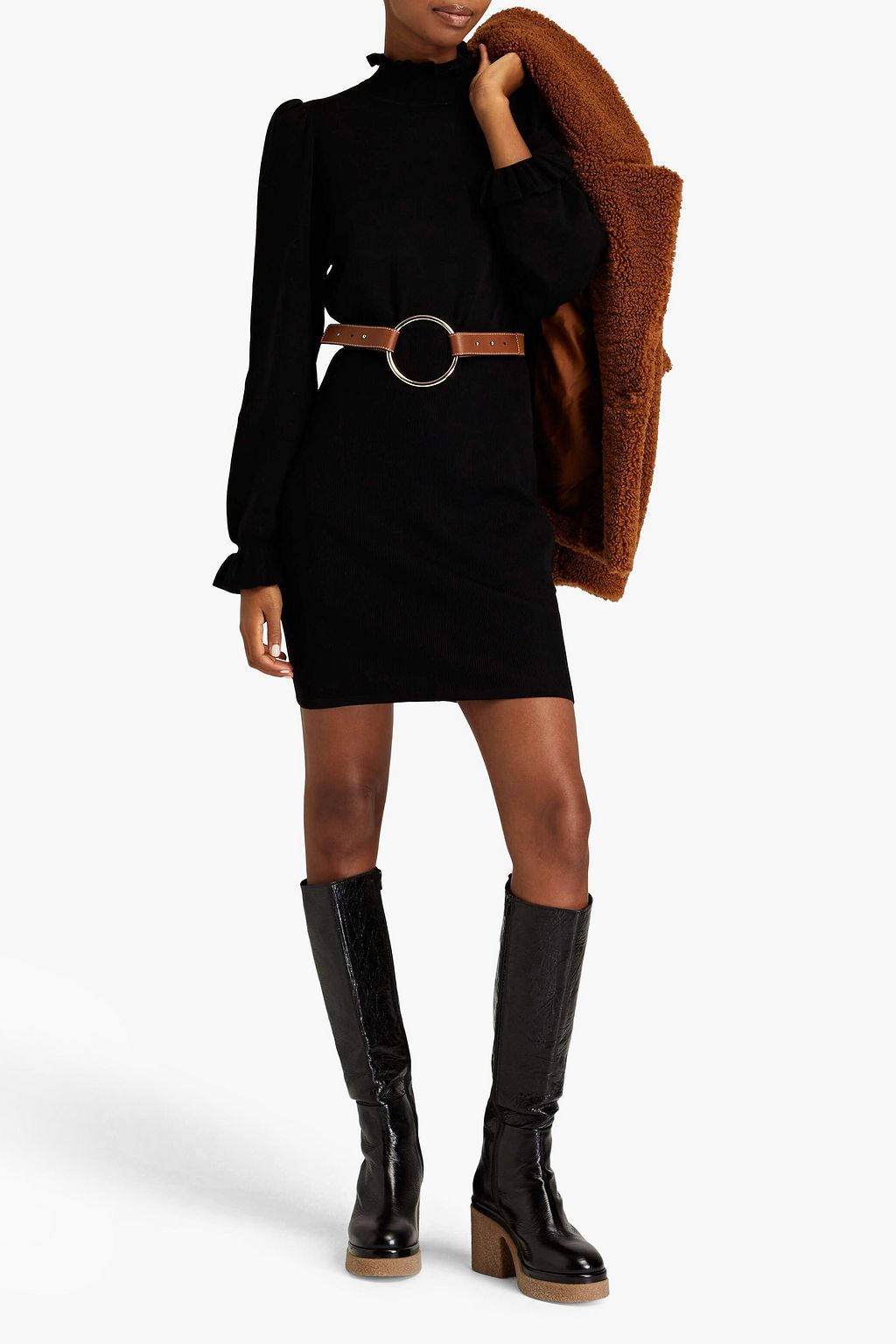 BA&SH Sancie ruffled ribbed-knit mini dress
