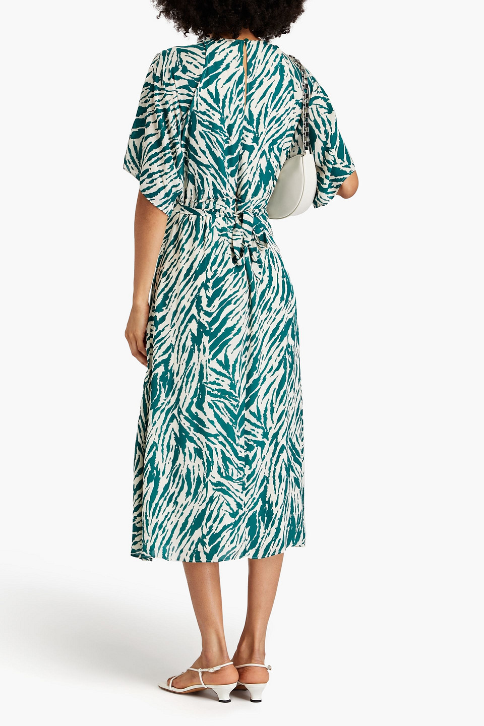BA&SH VEE CUTOUT WRAP-EFFECT PRINTED GEORGETTE MIDI DRESS