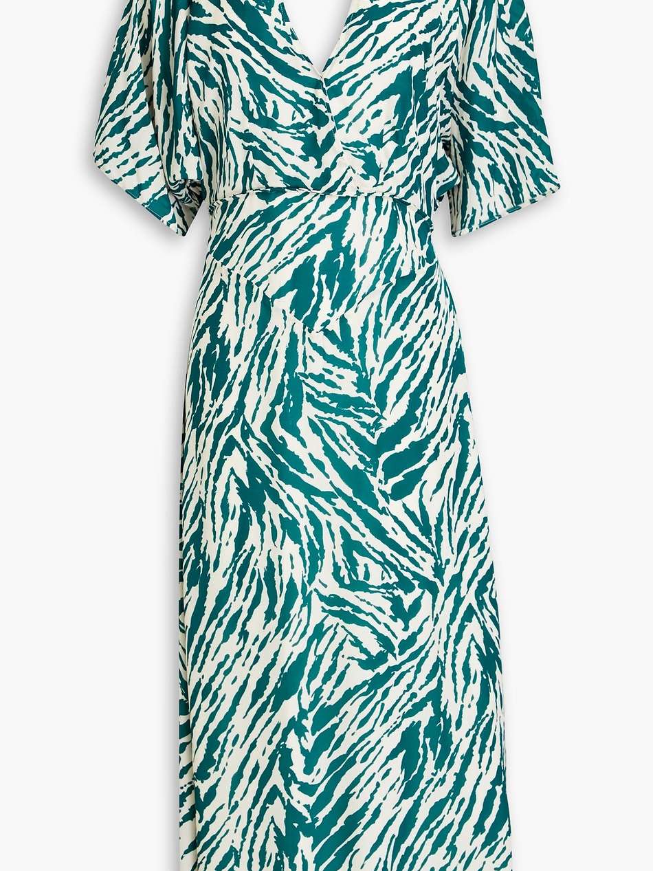 vee cutout wrap-effect printed georgette midi dress