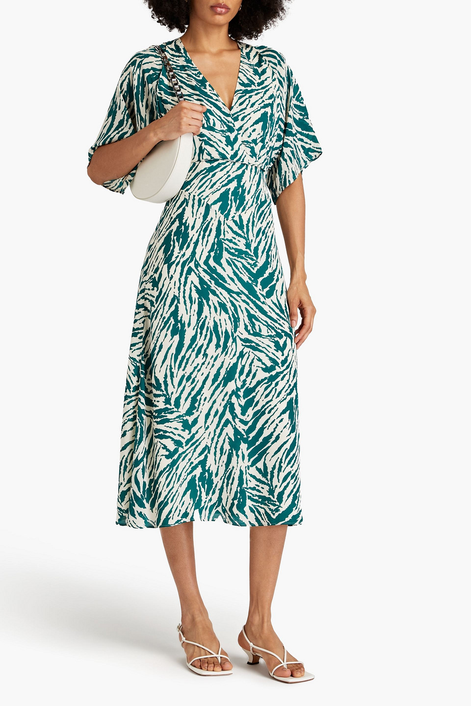 BA&SH VEE CUTOUT WRAP-EFFECT PRINTED GEORGETTE MIDI DRESS