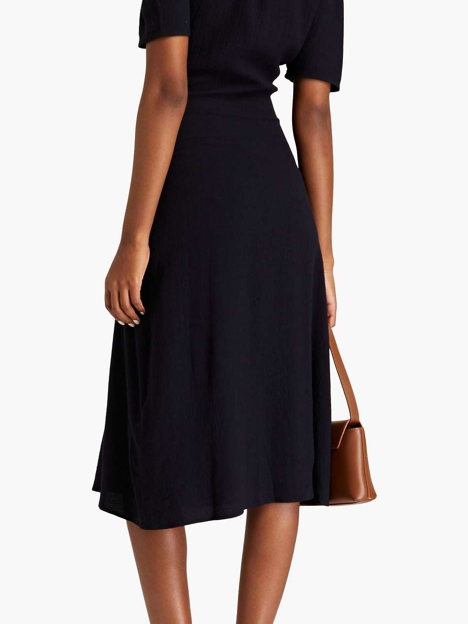 oya wrap-effect textured crepe midi dress