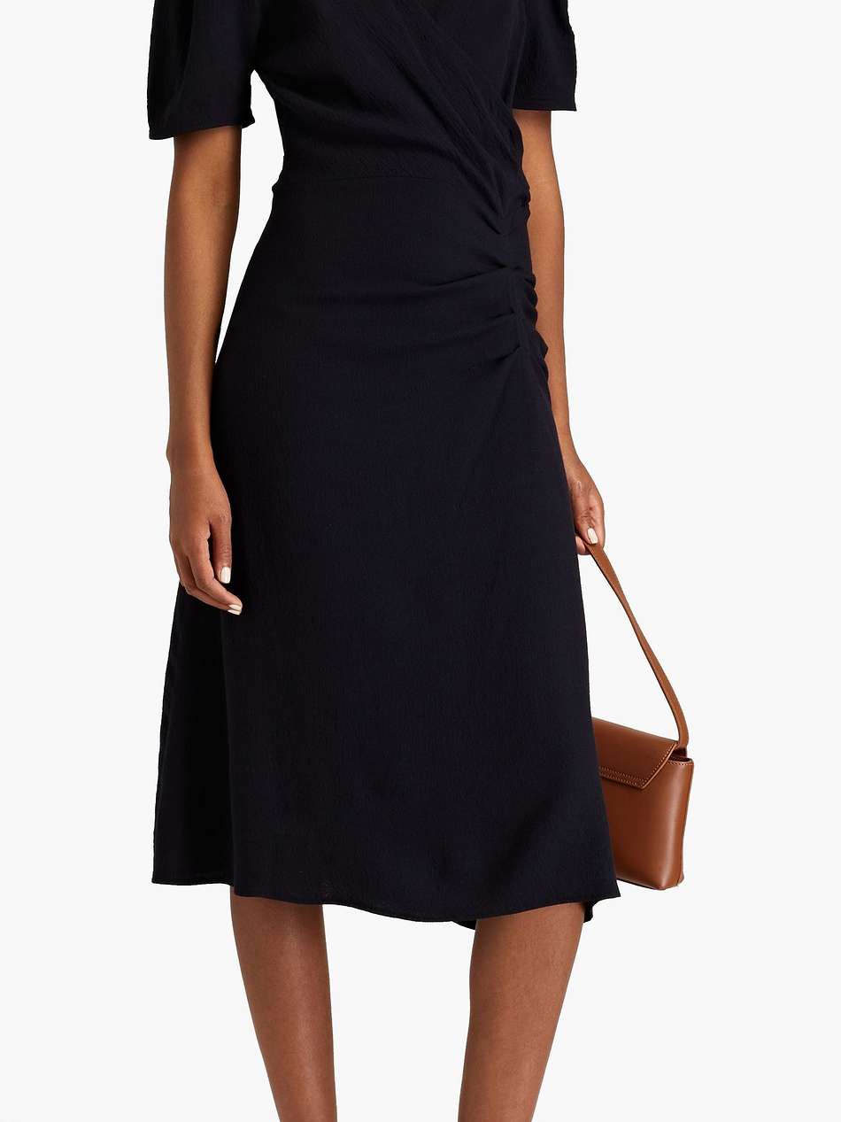 oya wrap-effect textured crepe midi dress
