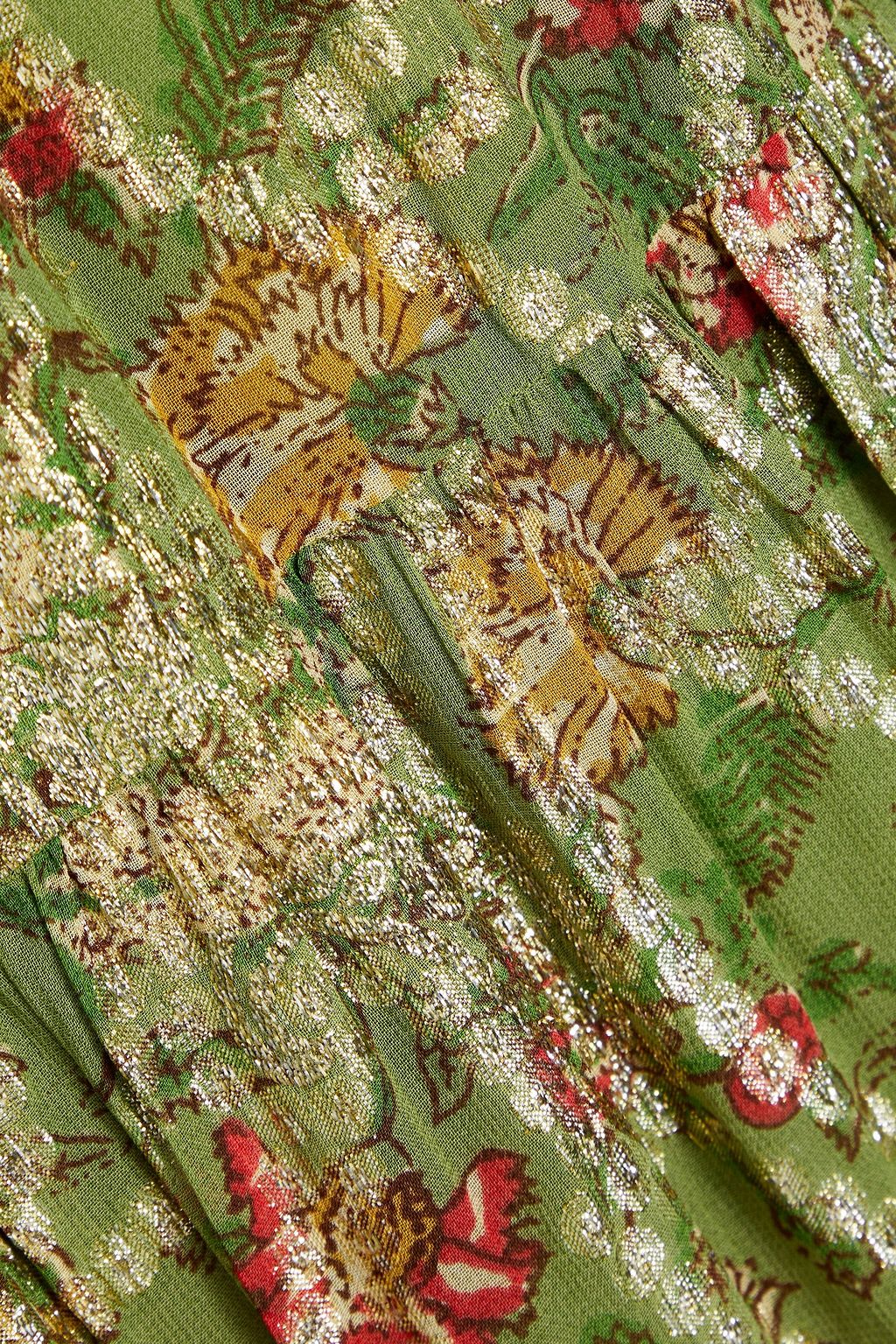 BA&SH Gathered floral-print metallic fil coupé midi wrap dress
