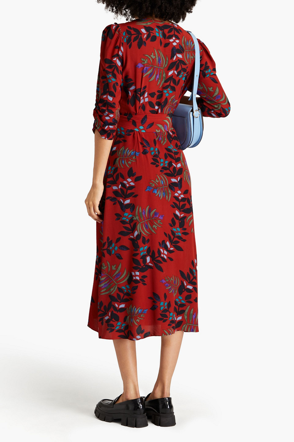 Ba&sh Crissy Belted Floral-print Satin Midi Wrap Dress In Brick