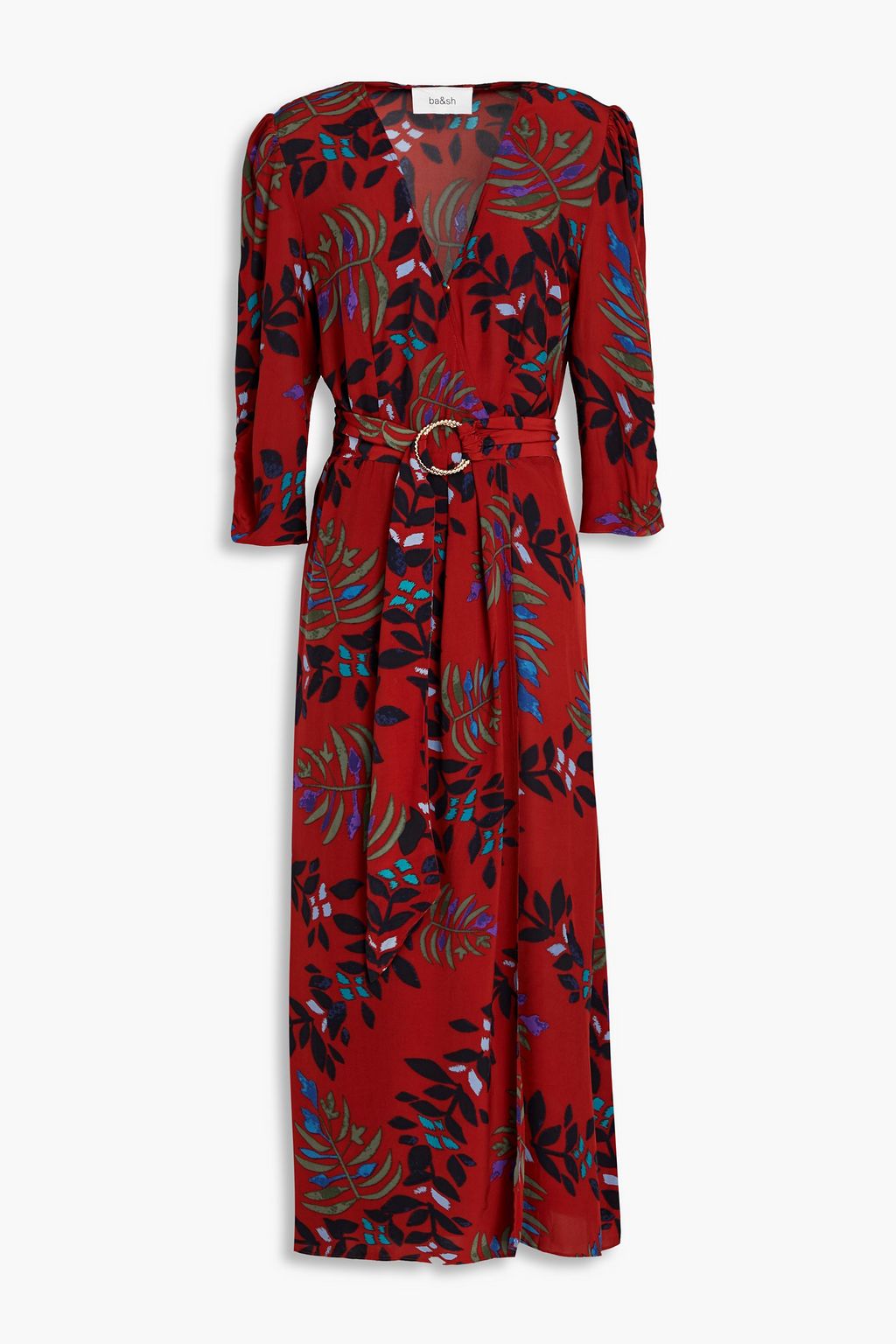 BA&SH Crissy belted floral-print satin midi wrap dress