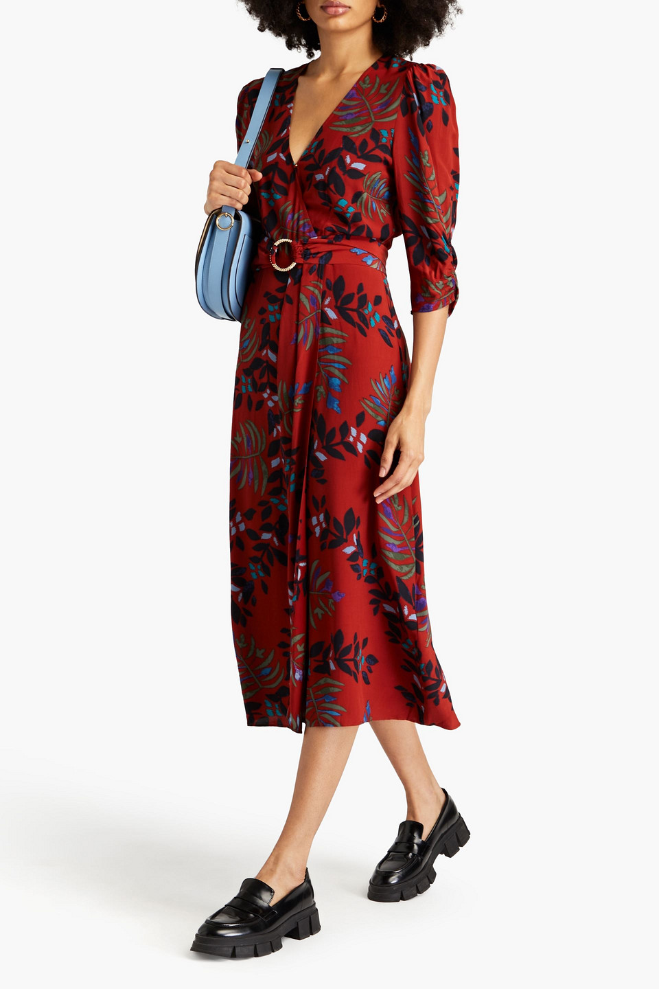Ba&sh Crissy Belted Floral-print Satin Midi Wrap Dress In Brick