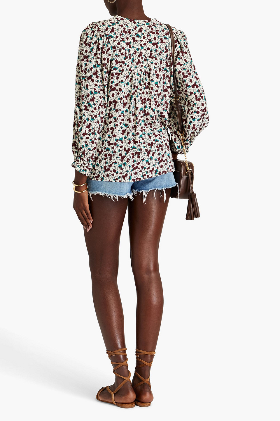 Ba&sh Ezra Printed Crepe Blouse In Ivory