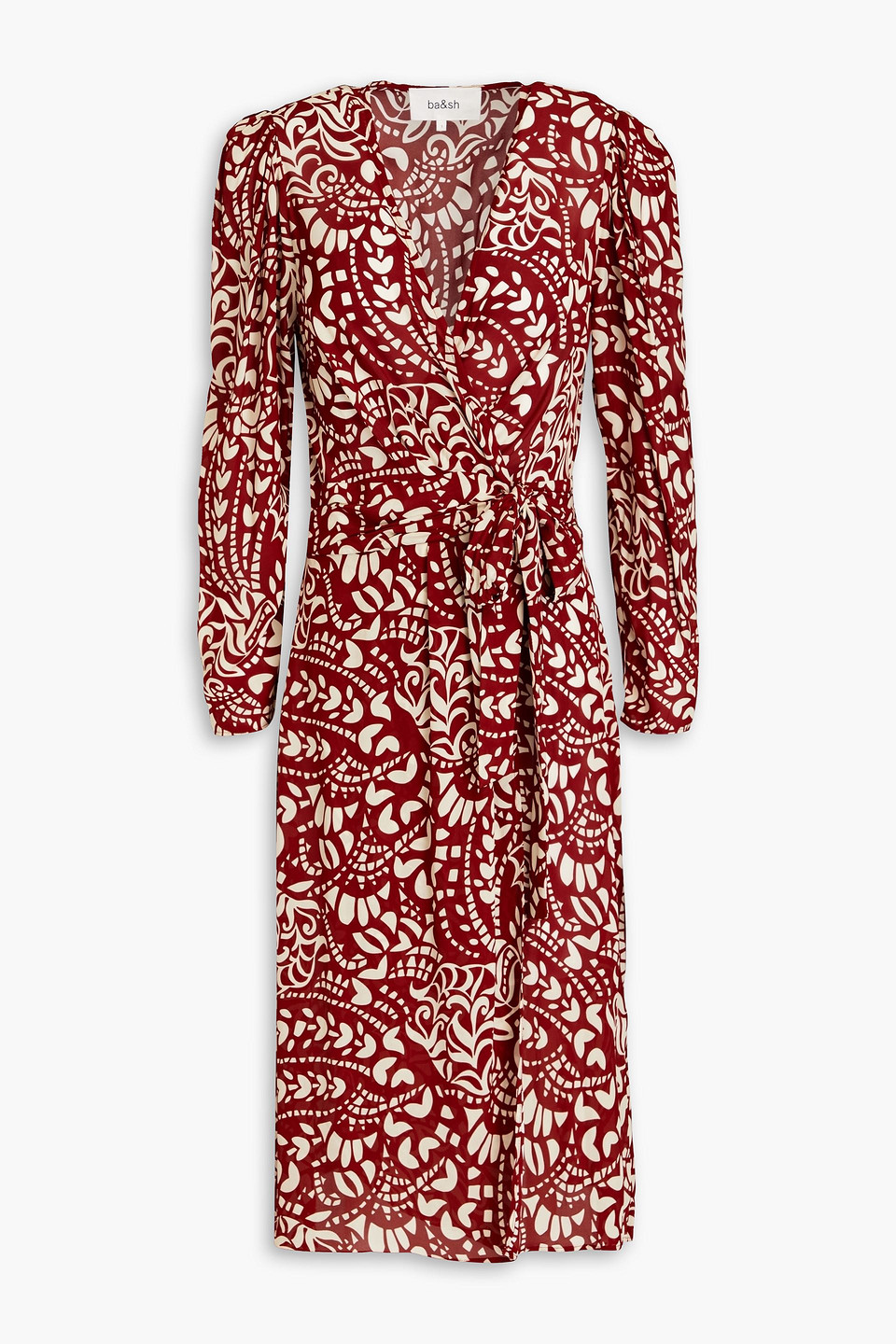 Ba&sh Kodile Pleated Printed Crepe De Chine Wrap Dress In Brick