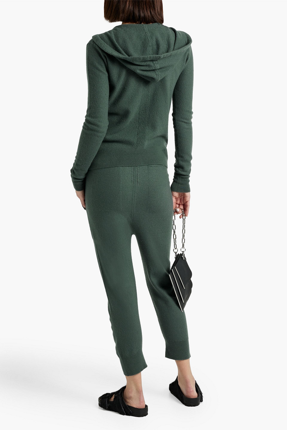 Shop Rick Owens Cropped Brushed Cashmere Track Pants In Emerald