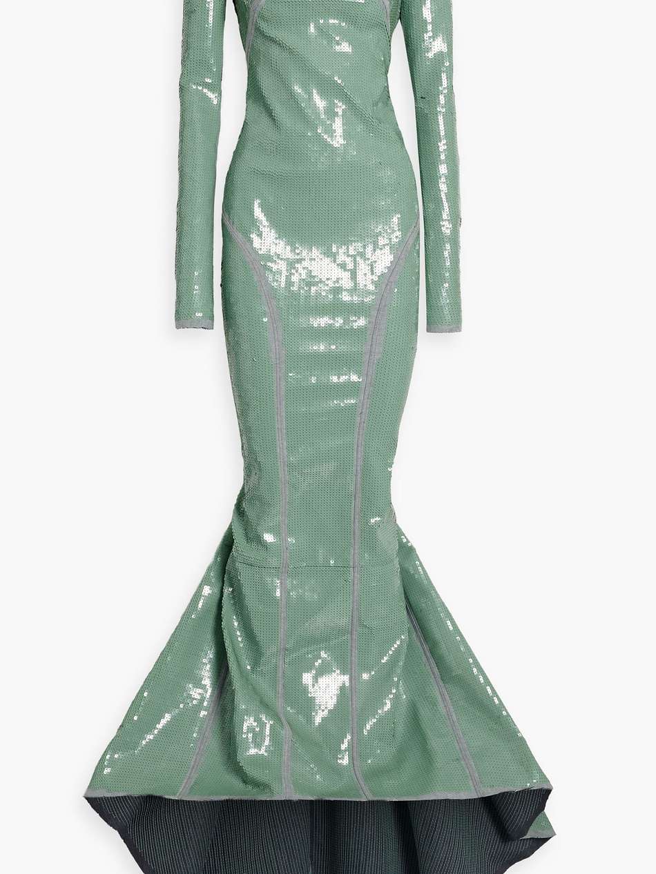 abito open-back sequined denim gown