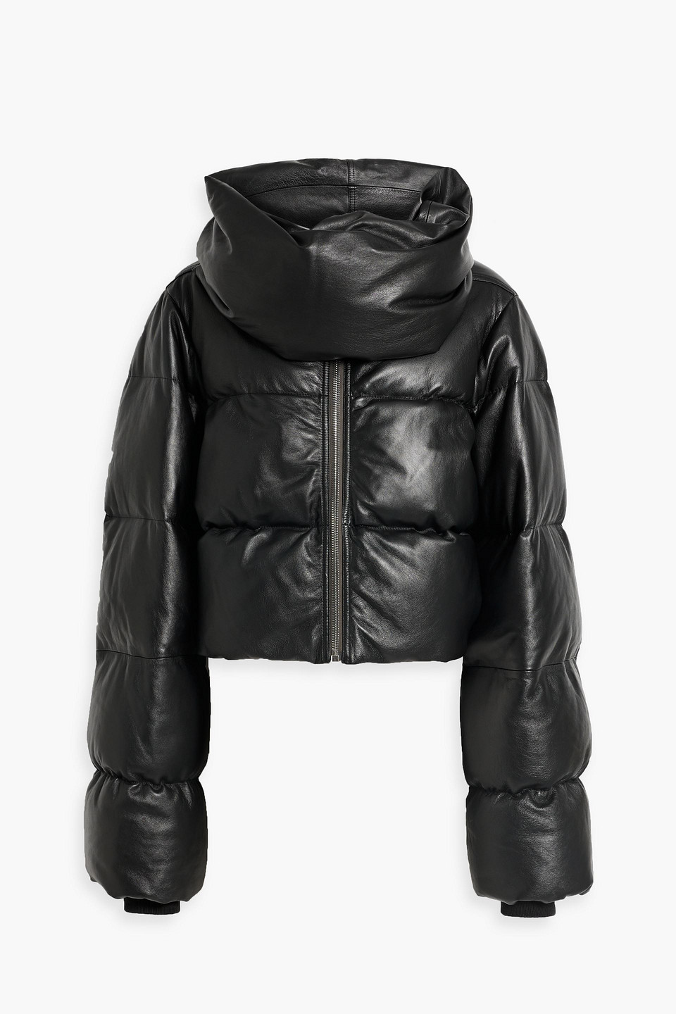 Shop Rick Owens Quilted Leather Down Jacket In Black