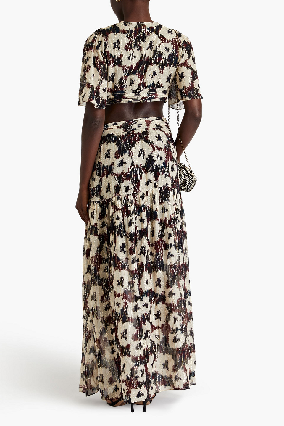 Ba&sh Kandy Printed Metallic Fil Coupe Maxi Dress In Ecru