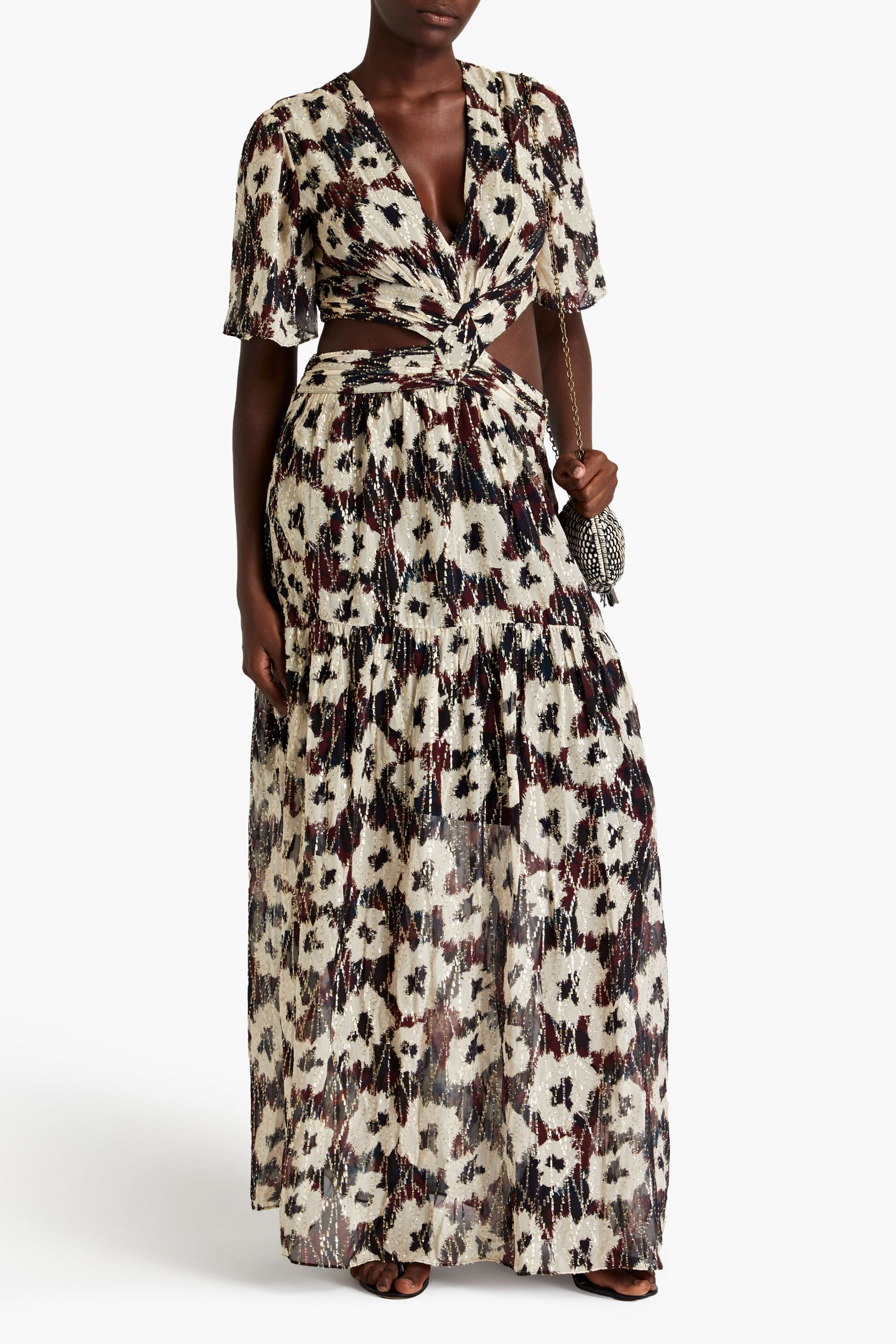 ba&sh Kandy printed metallic fil coupe maxi dress