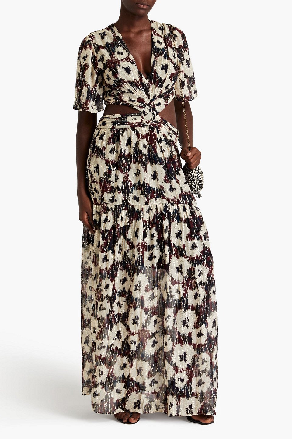 Ba&sh Kandy Printed Metallic Fil Coupe Maxi Dress In Ecru