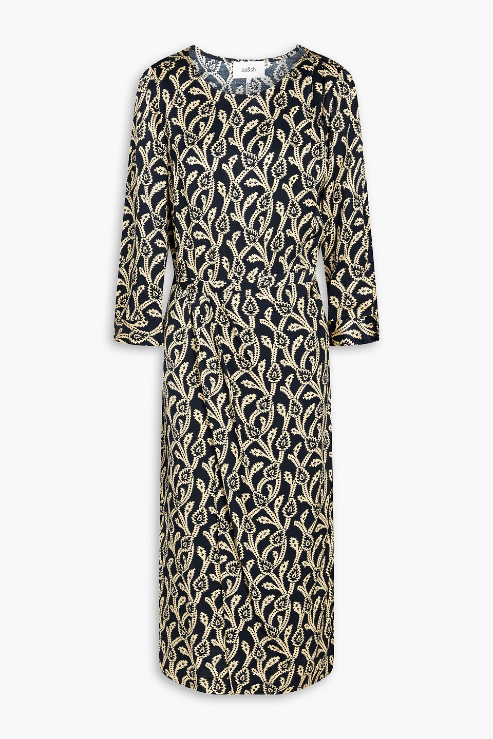 Ba&sh Gerafftes Midikleid Aus Satin Mit Print In Midnight Blue