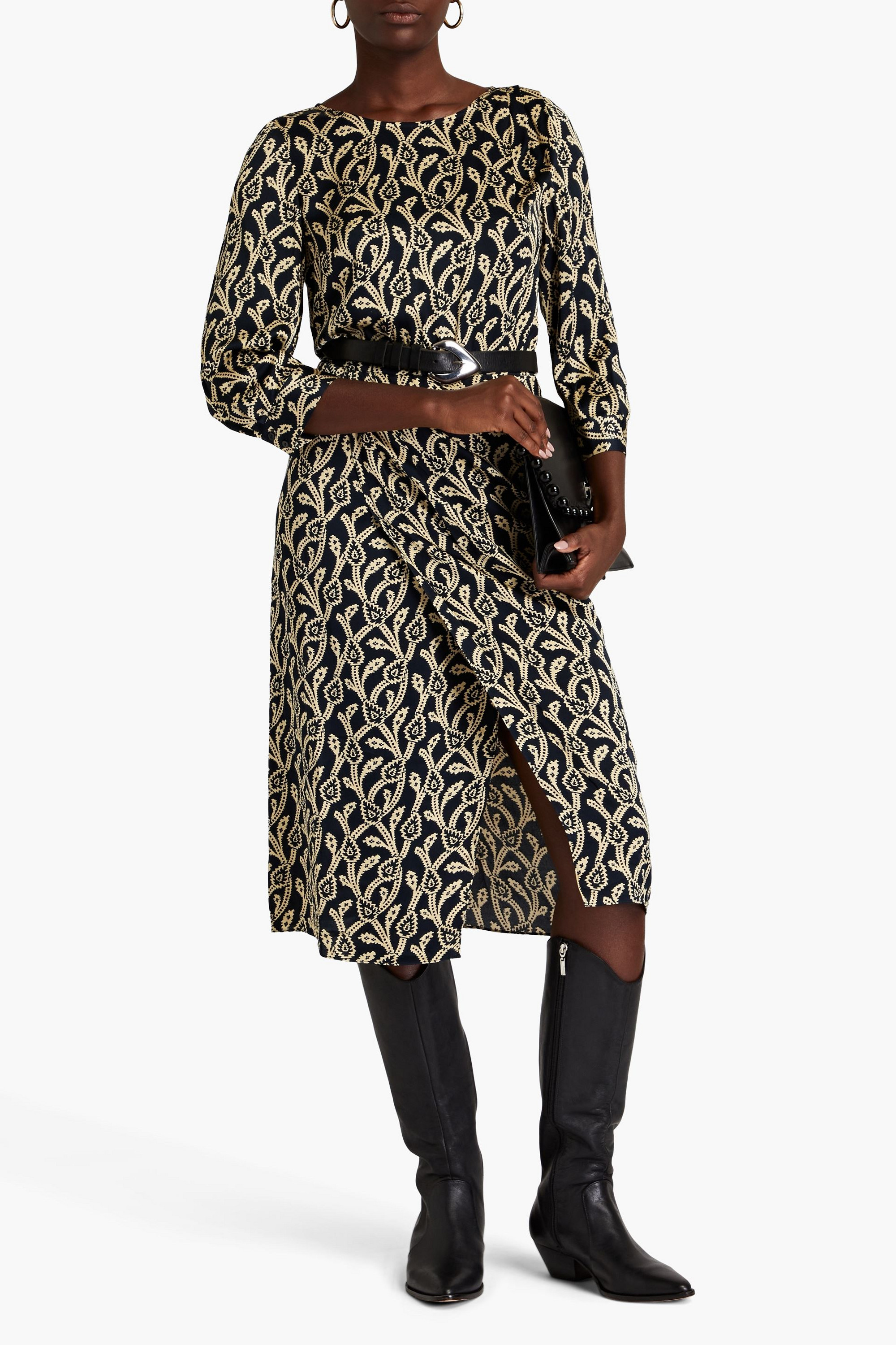 ba&sh Opal wrap-effect printed satin midi dress