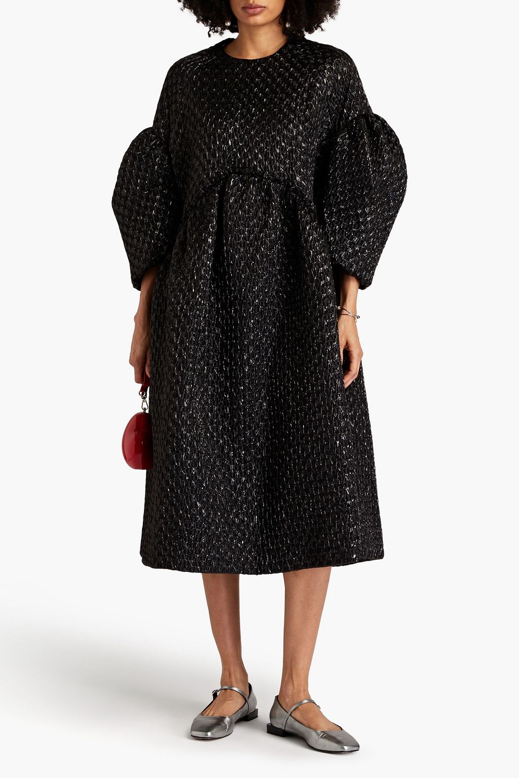 SIMONE ROCHA 오버사이즈 메탈릭 클로케 미디 드레스