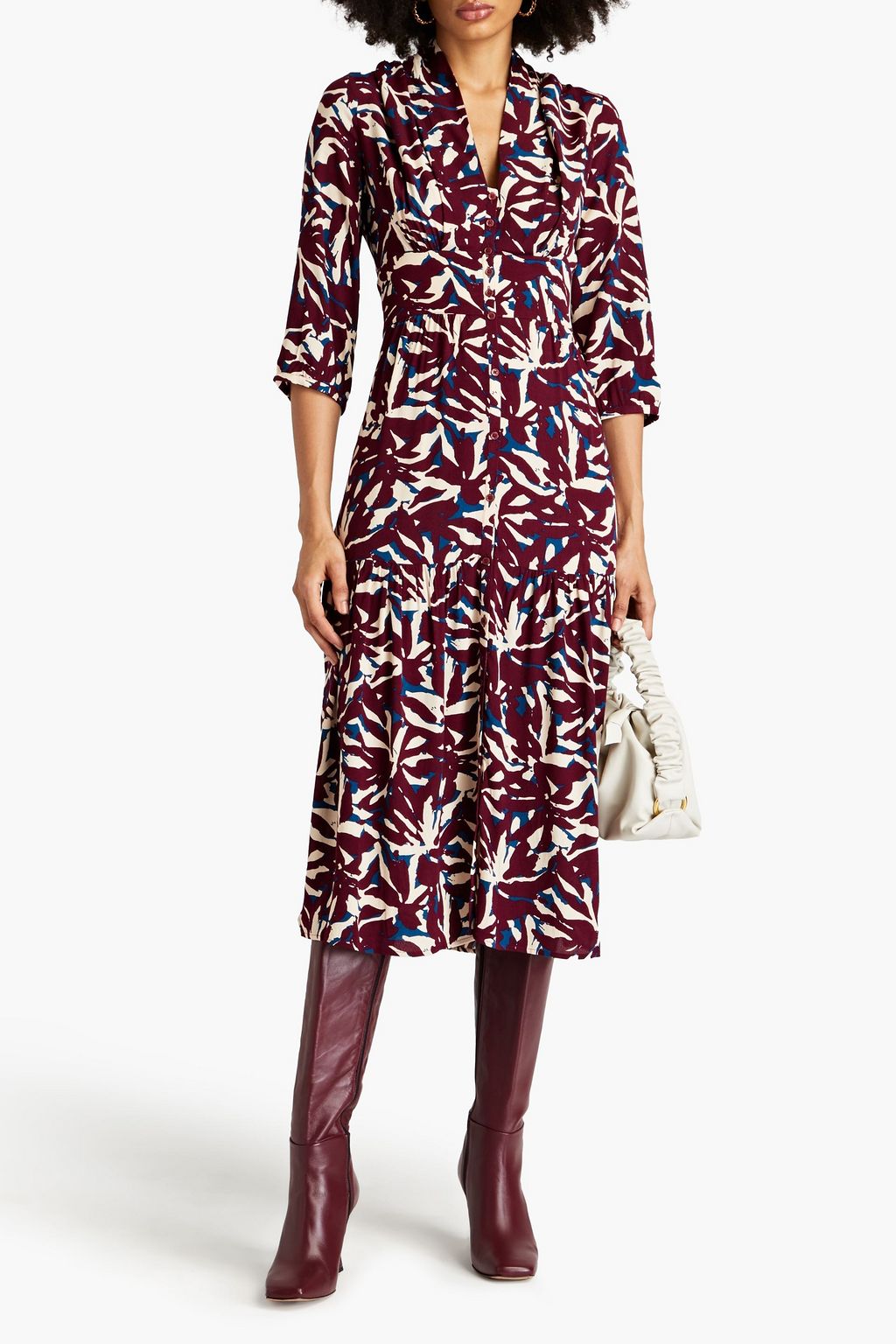BA&SH Toline gathered printed crepe midi dress