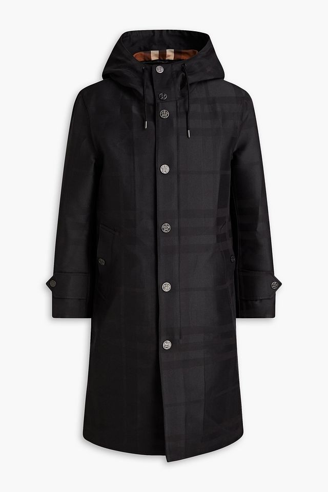 Checked cotton-blend drill hooded coat