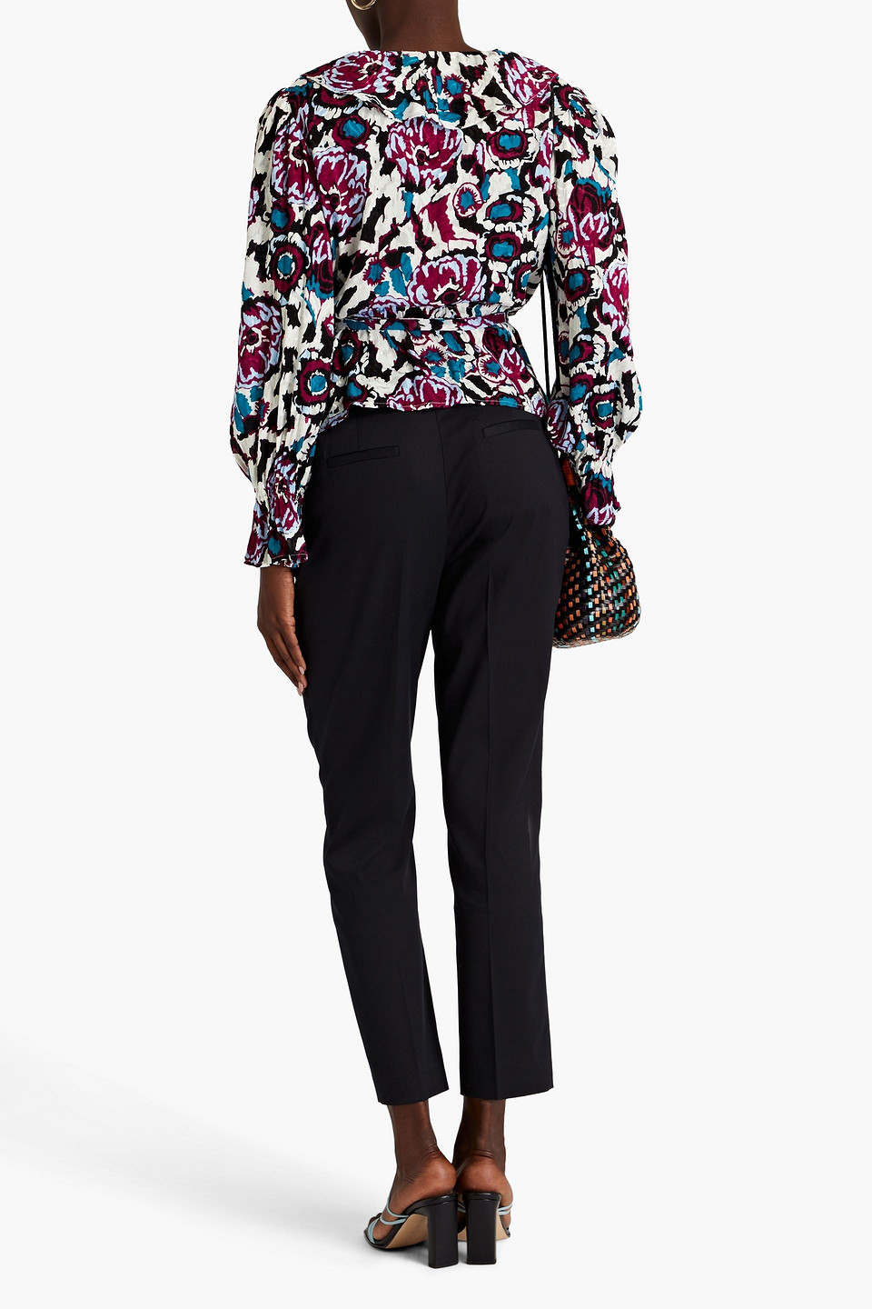 Ba&sh Ruffled Printed Jacquard Wrap Top In Plum