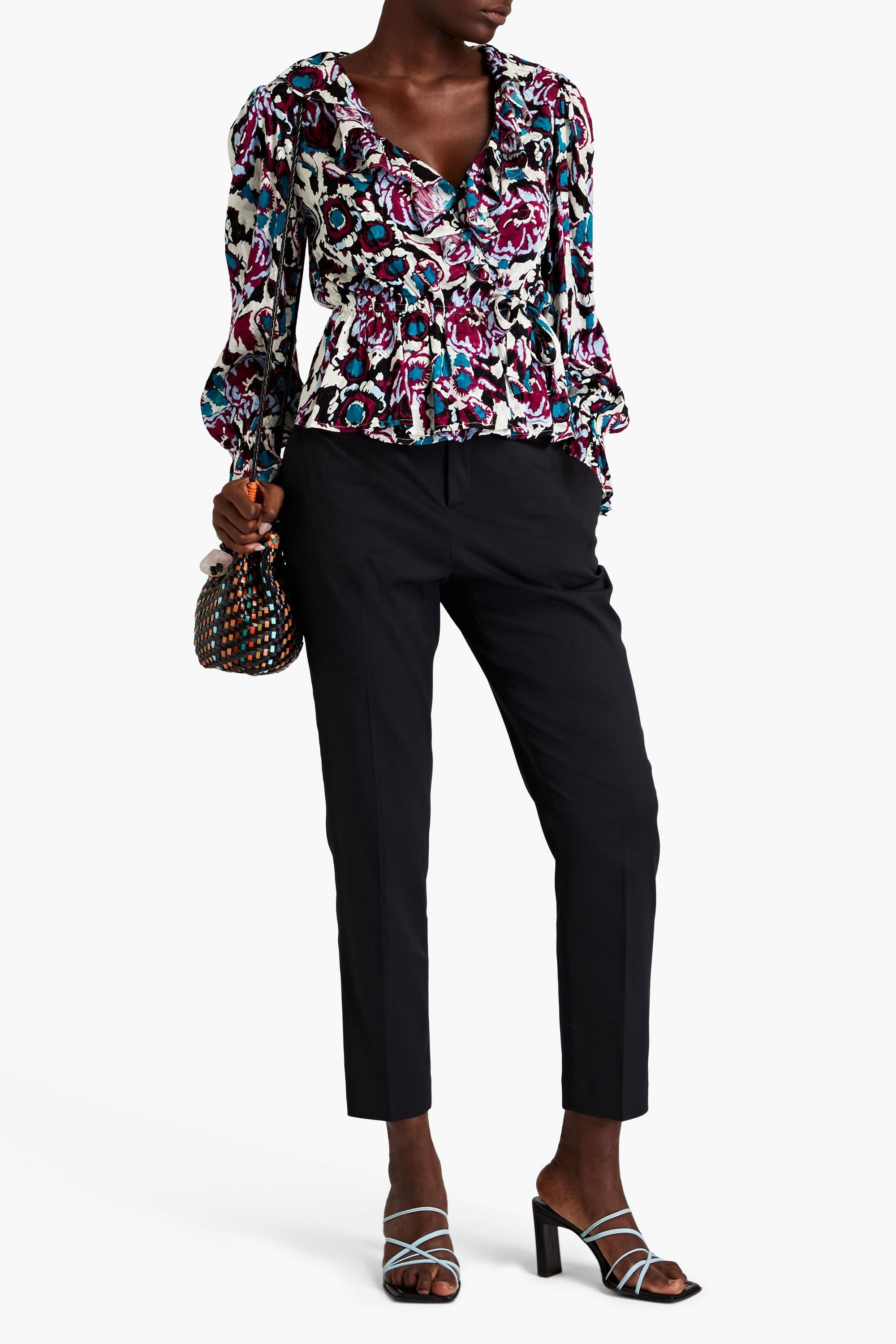 ba&sh Ruffled printed jacquard wrap top
