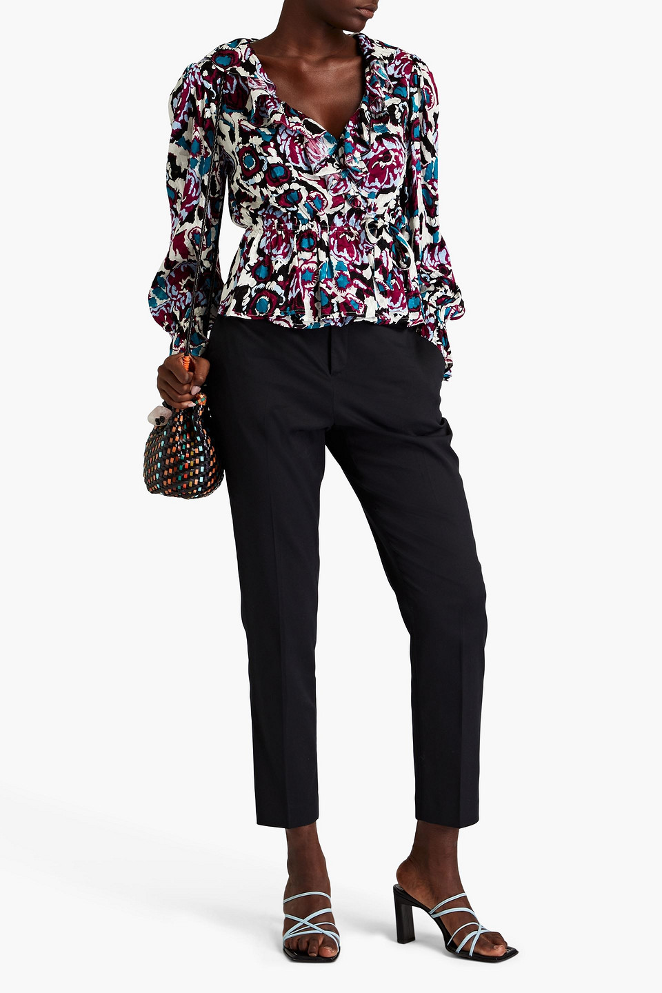 Ba&sh Ruffled Printed Jacquard Wrap Top In Plum