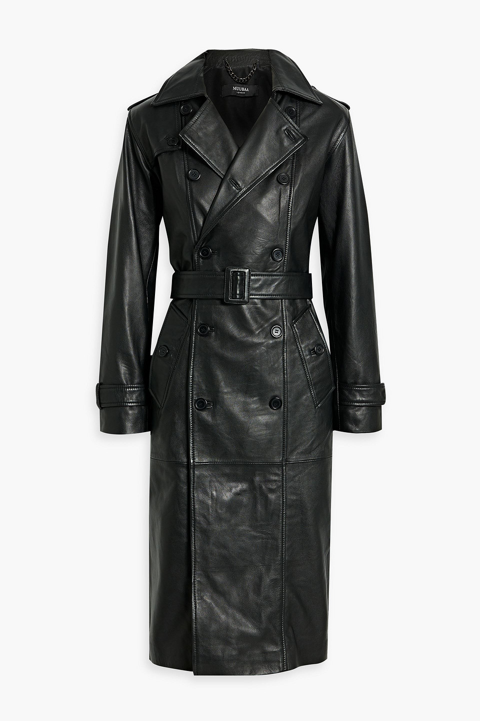Muubaa Cassie Double-breasted Leather Trench Coat In Black