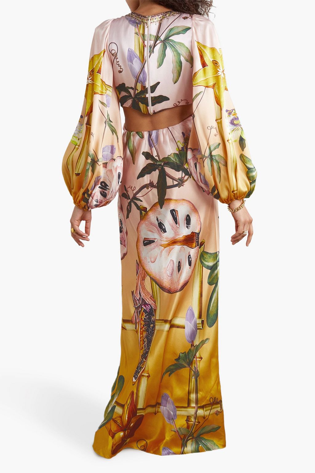 CAMILLA Crystal-embellished cutout floral-print silk-satin maxi dress