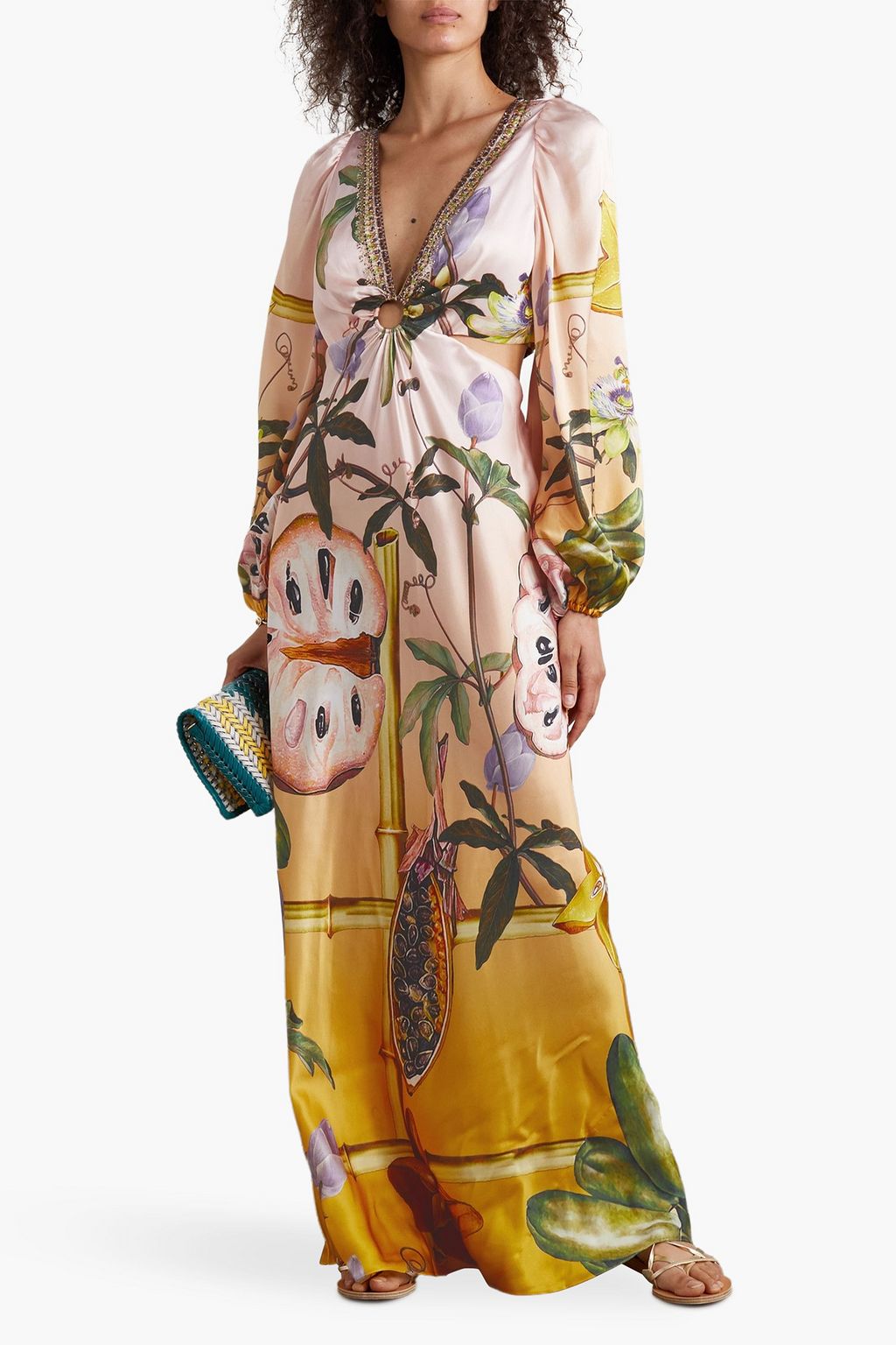 CAMILLA Crystal-embellished cutout floral-print silk-satin maxi dress