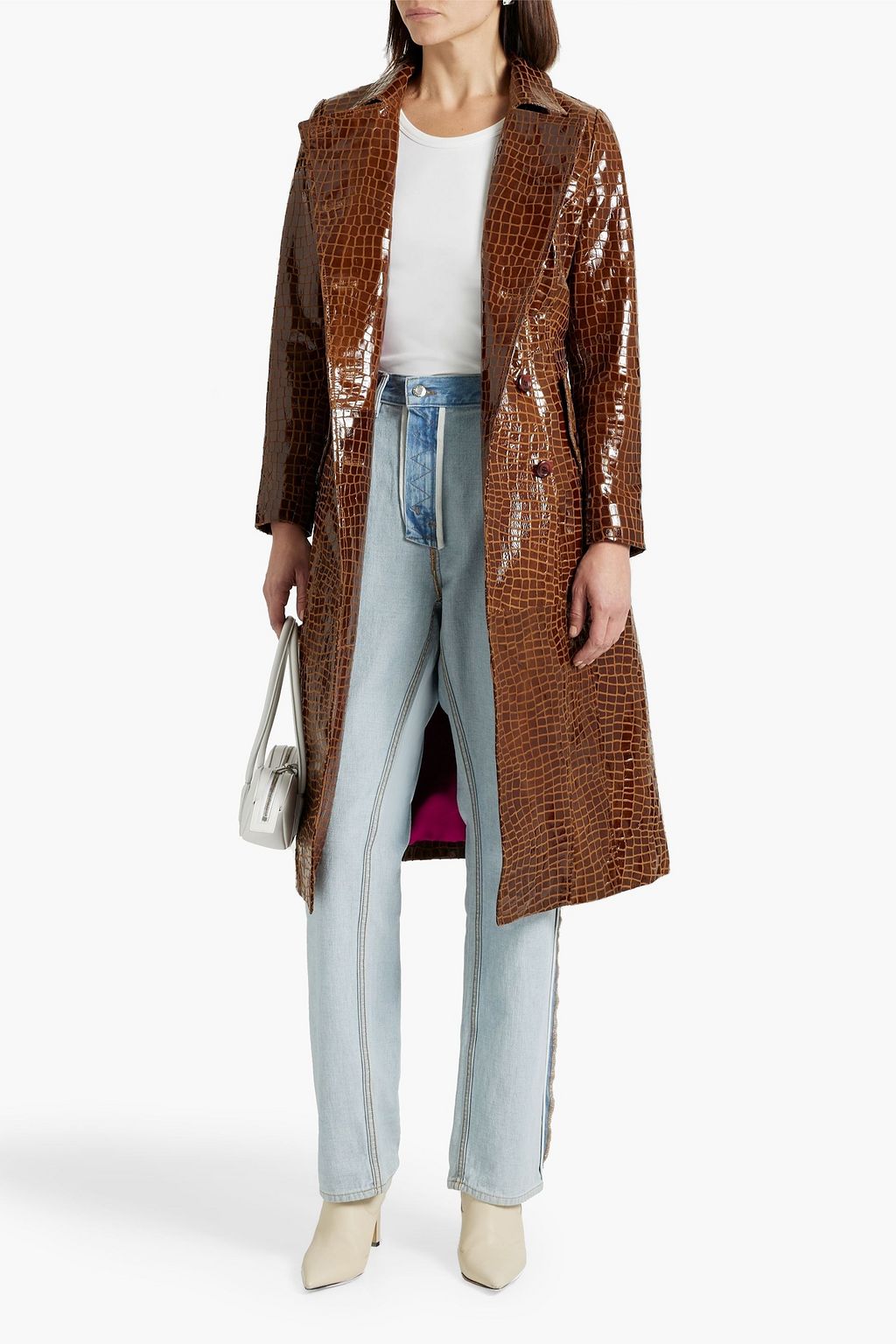 MUUBAA Glossed croc-effect leather trench coat