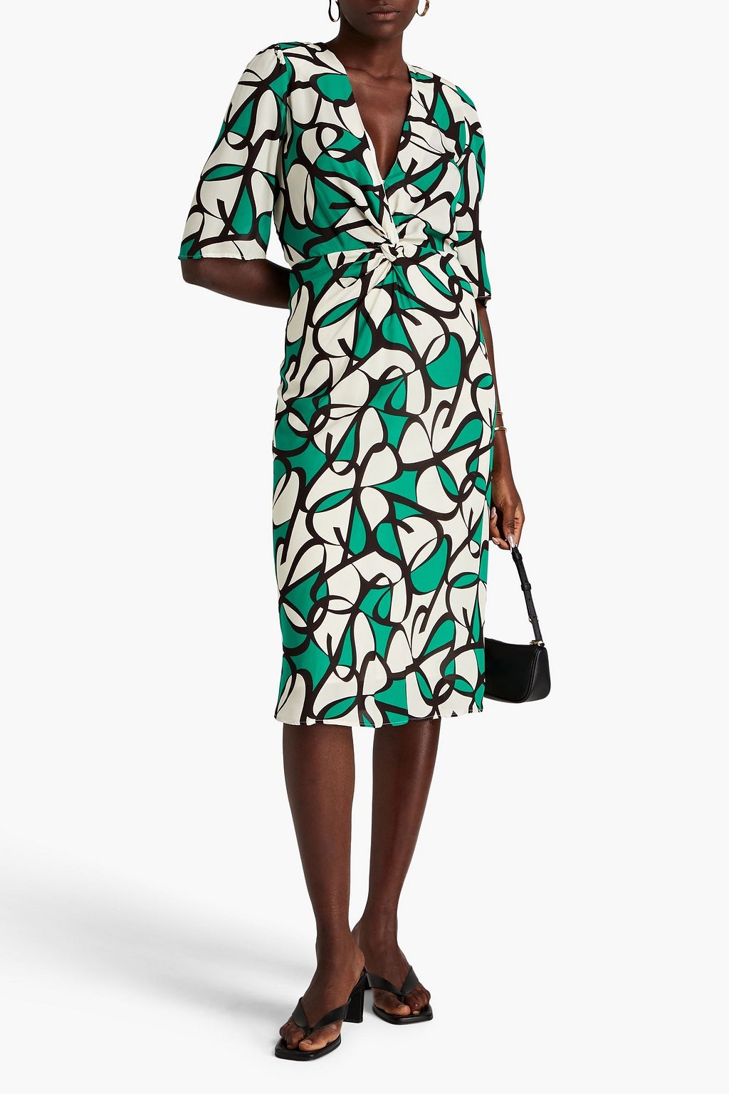 BA&SH Paz twist-front printed crepe de chine midi dress