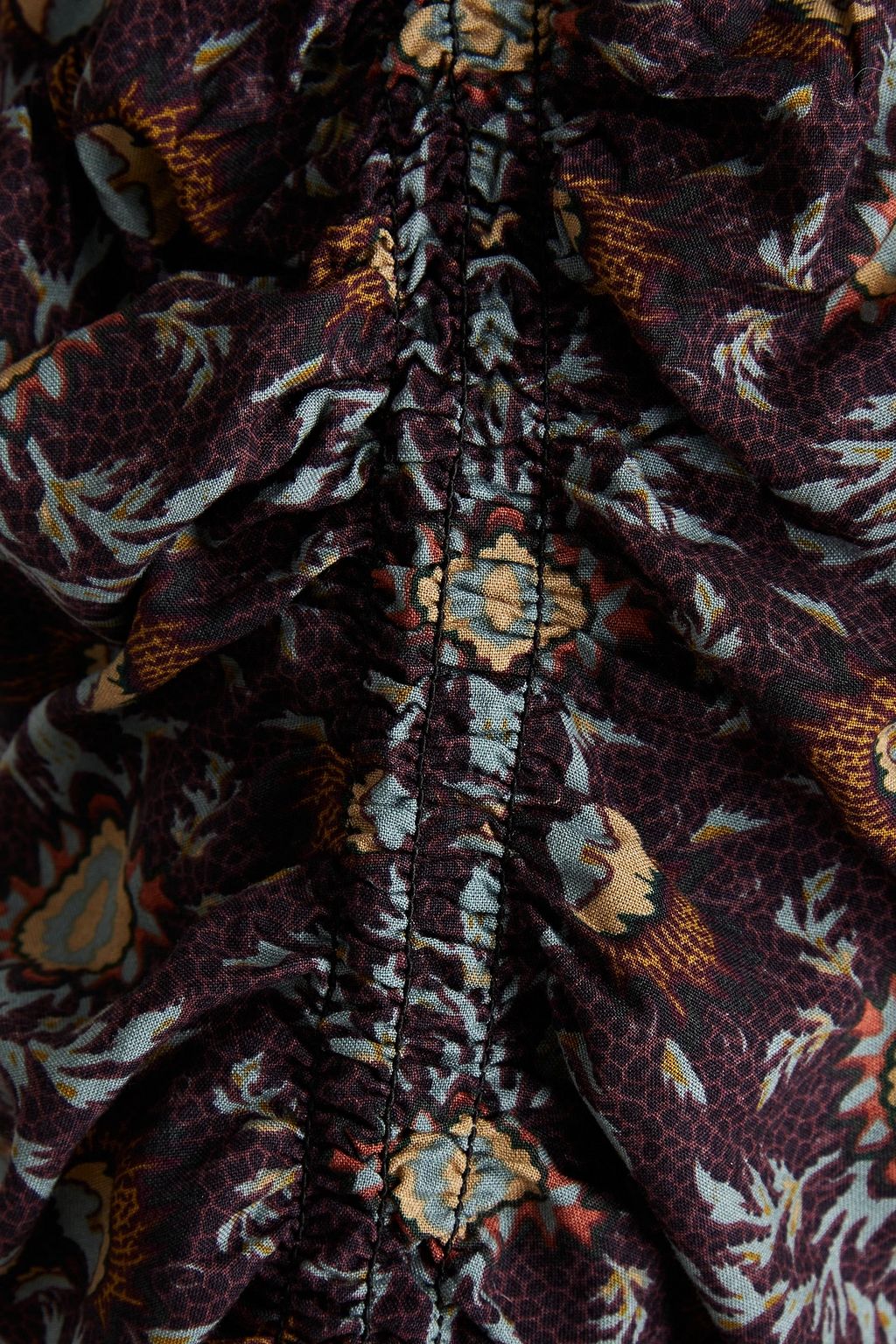 BA&SH Teodora Midikleid aus Webstoff mit Print und Stickereien