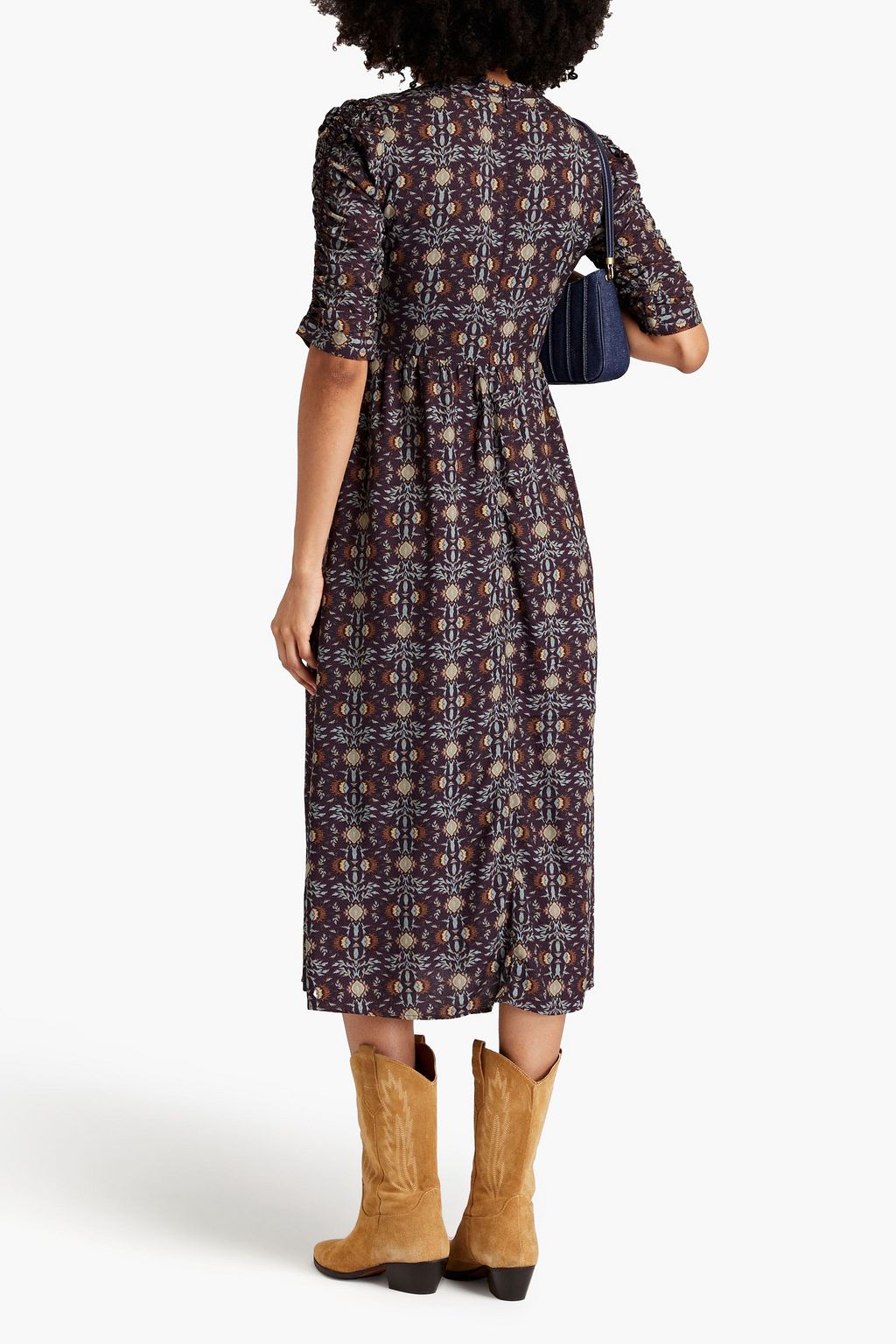 BA&SH Teodora Midikleid aus Webstoff mit Print und Stickereien