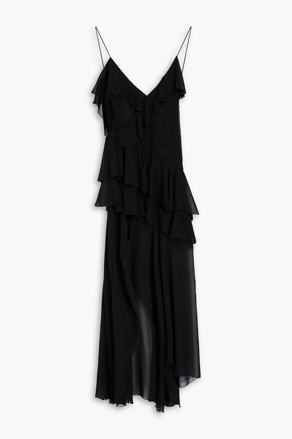 Ronny Kobo Alva Ruffle-trimmed Chiffon Maxi Dress In Black