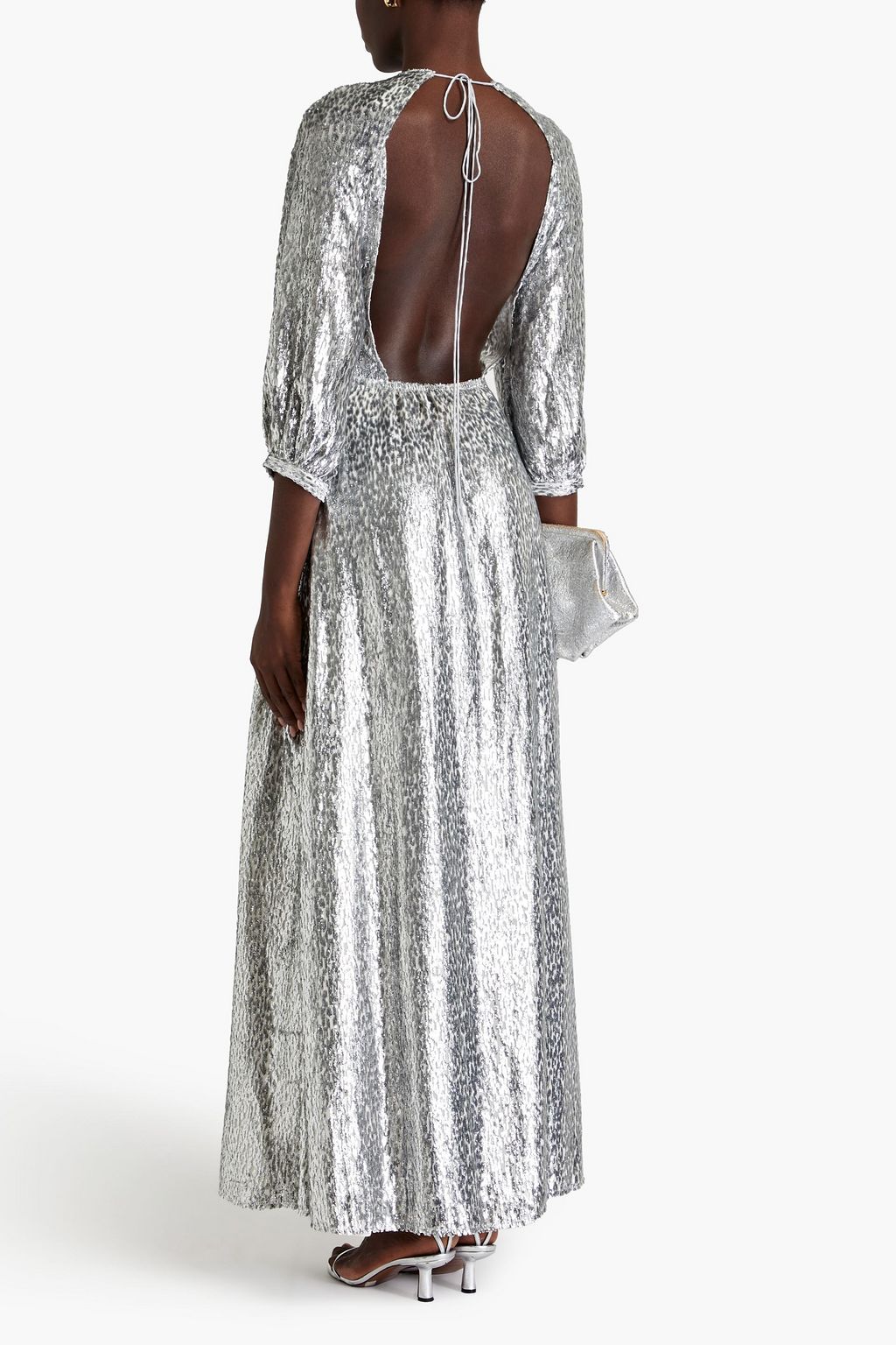 BA&SH Dara open-back ruched metallic fil coupé maxi dress