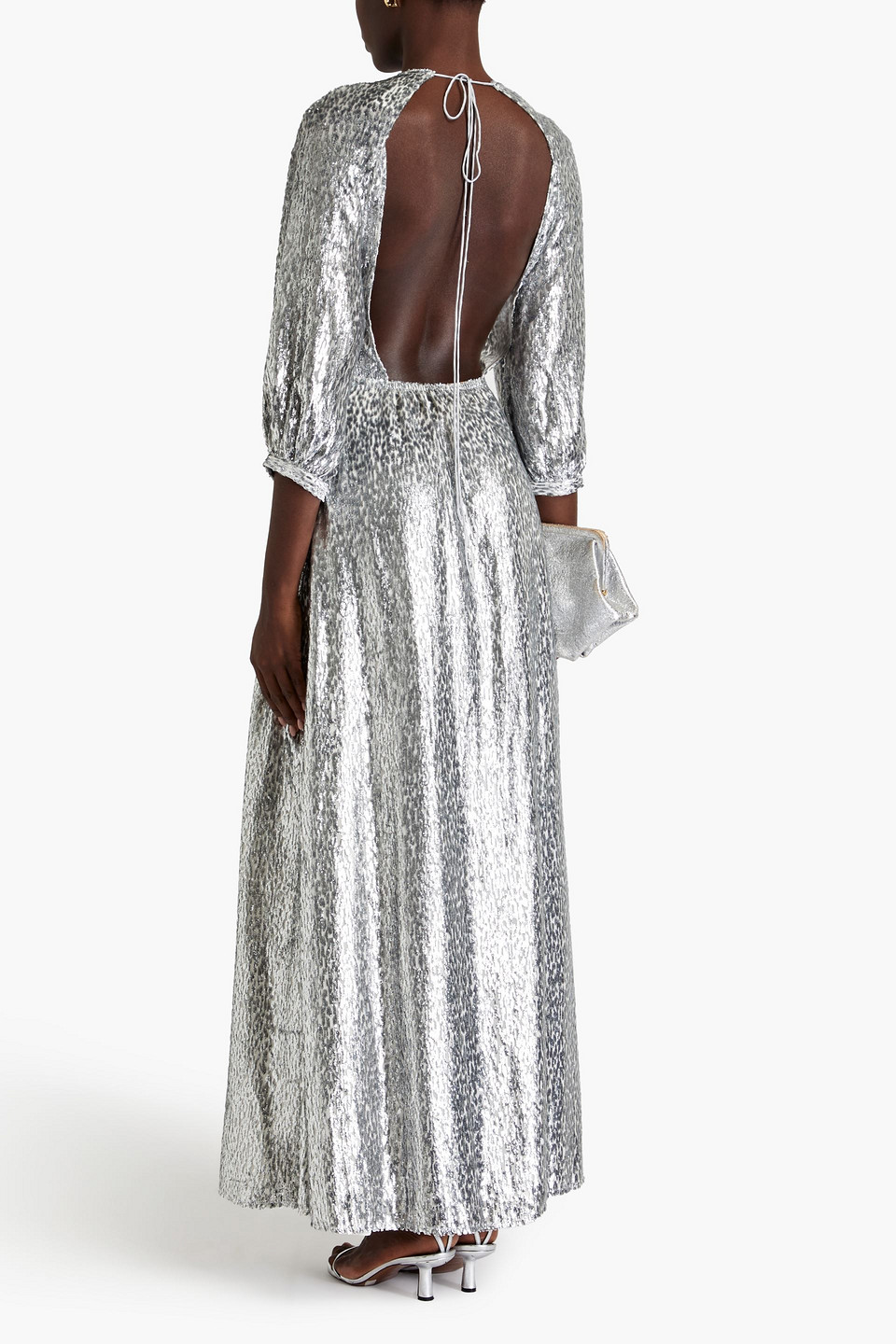 Ba&sh Dara Open-back Ruched Metallic Fil Coupé Maxi Dress In Silver