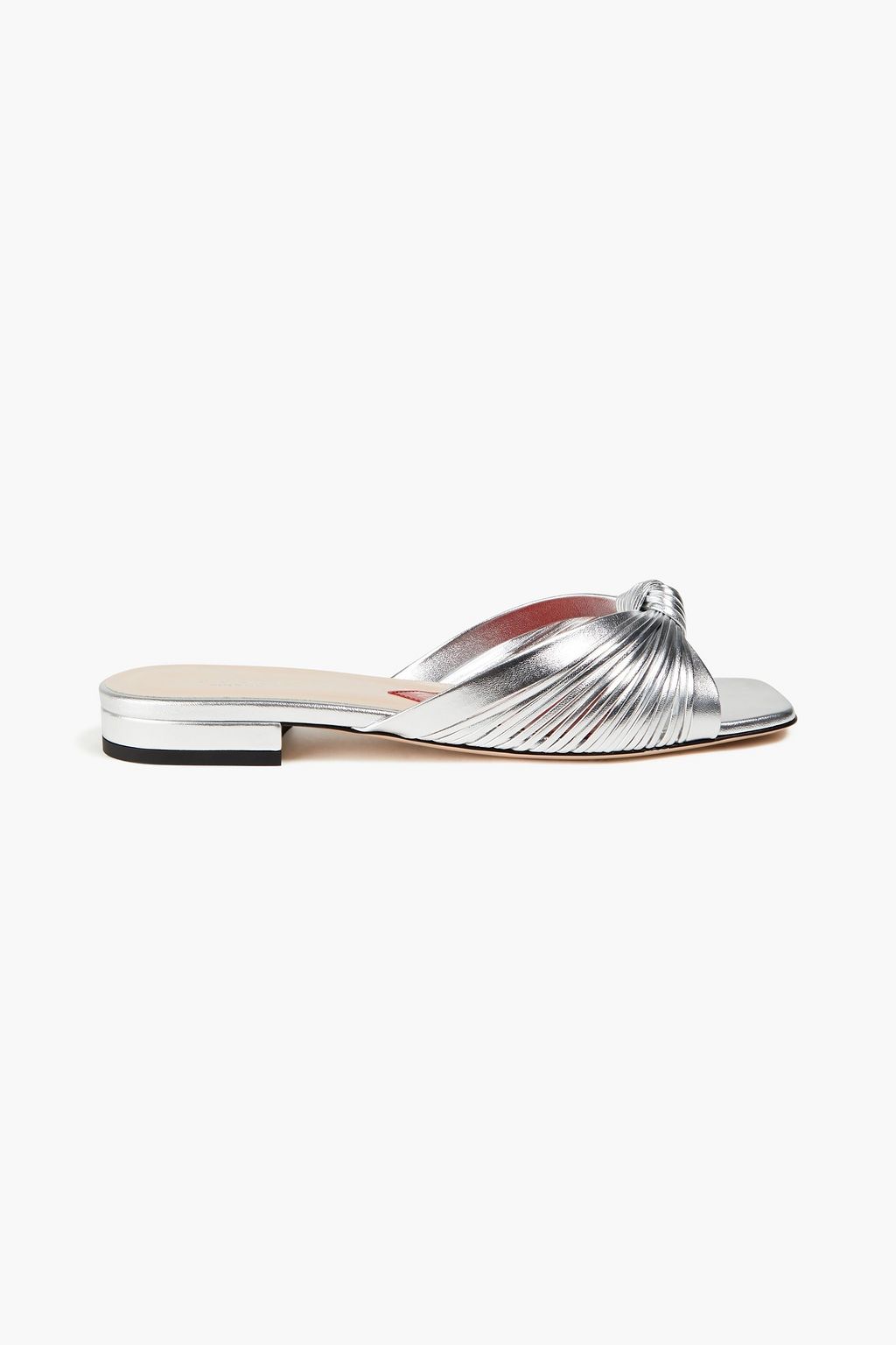 GUCCI Crawford knotted metallic leather slides THE OUTNET