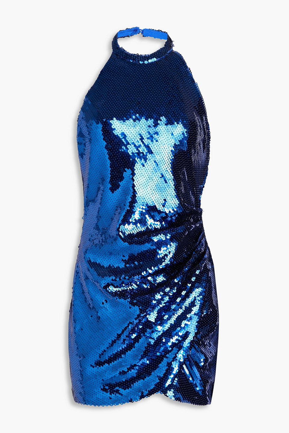 Ronny Kobo Jo Open-back Wrap-effect Sequined Woven Mini Dress In Bright Blue