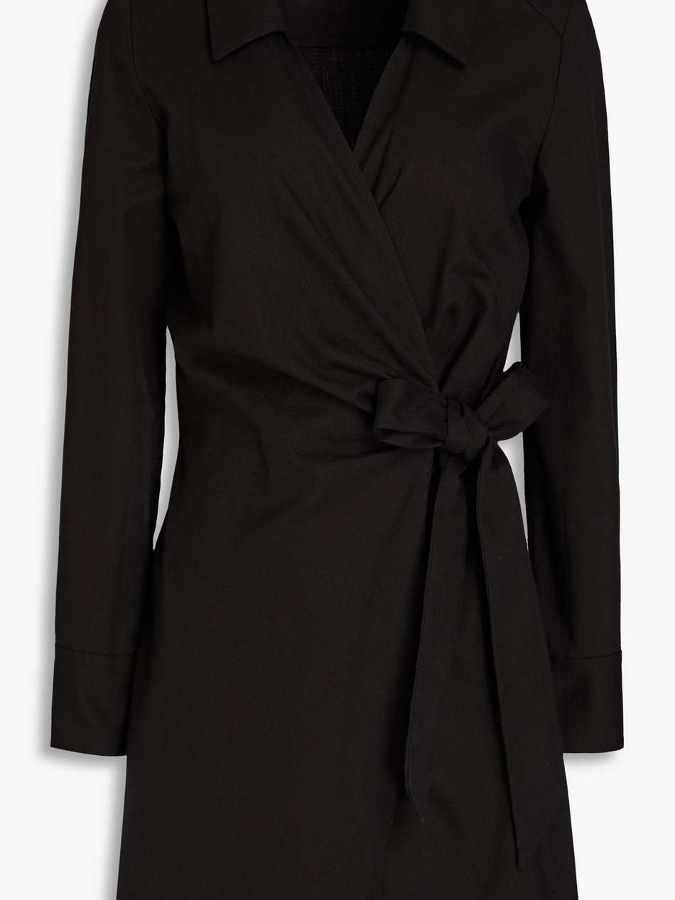 olga ruched cotton-blend canvas mini wrap dress